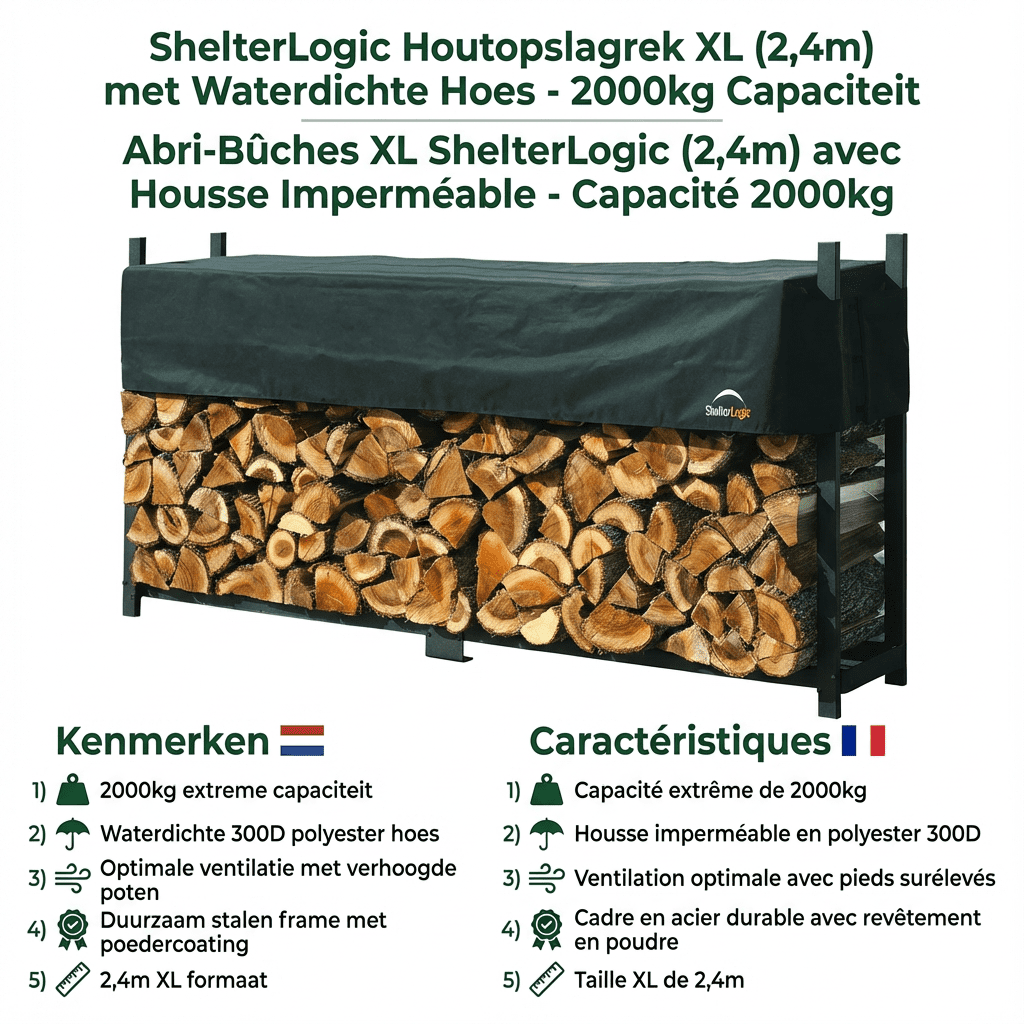 ShelterLogic® - Houtopslagrek XL met Hoes SL90381 - Brandhoutrek 36x239x119 cm