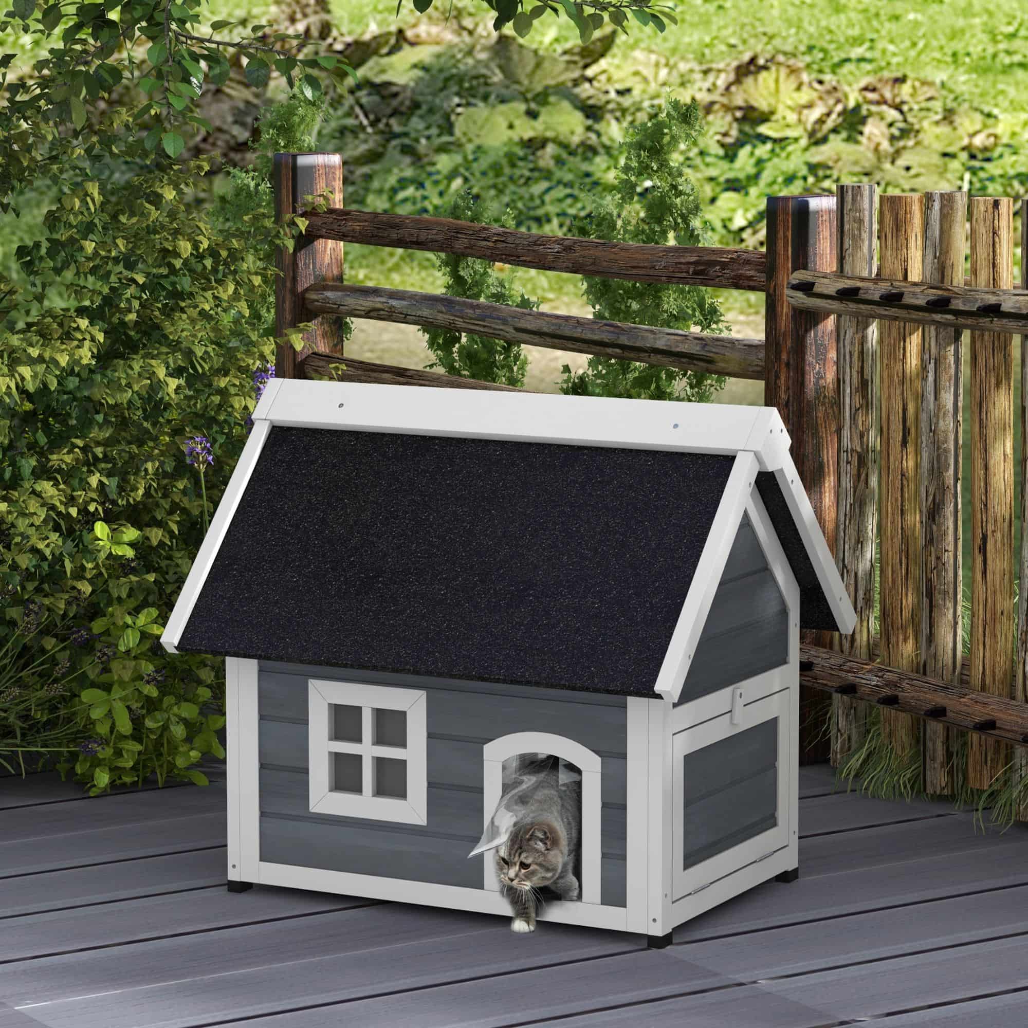 4goodz Kattenhuis voor Buiten 77x57x68 cm - Grijs/Wit