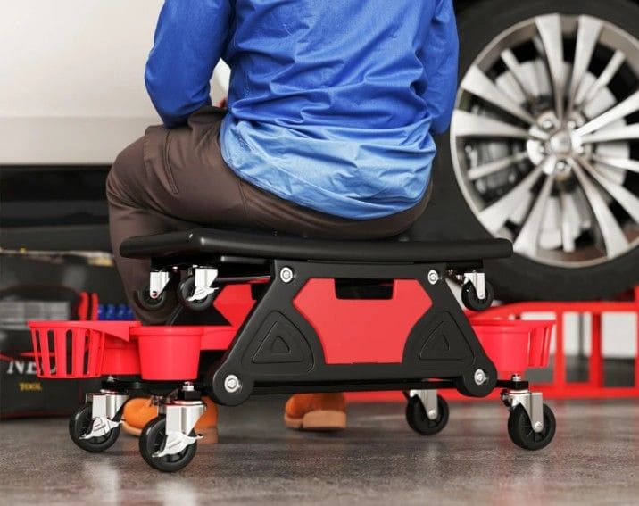 Werkplaatskruk met Afneembare Zitting en Wielen en Opbergruimtes - Tot 135 kg