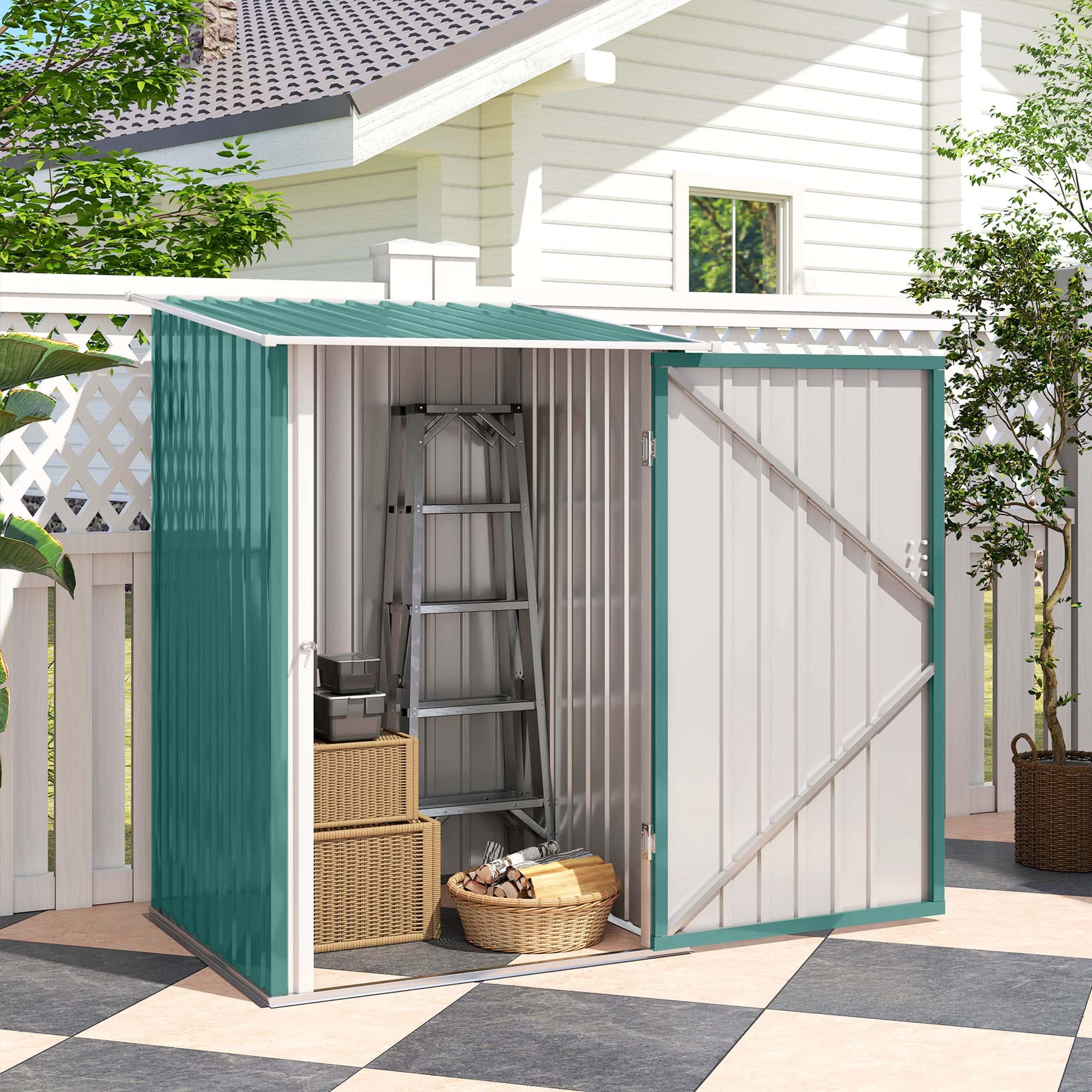 4goodz Metalen Tuinschuur - met schuin dak - 100x103x160 cm - groen