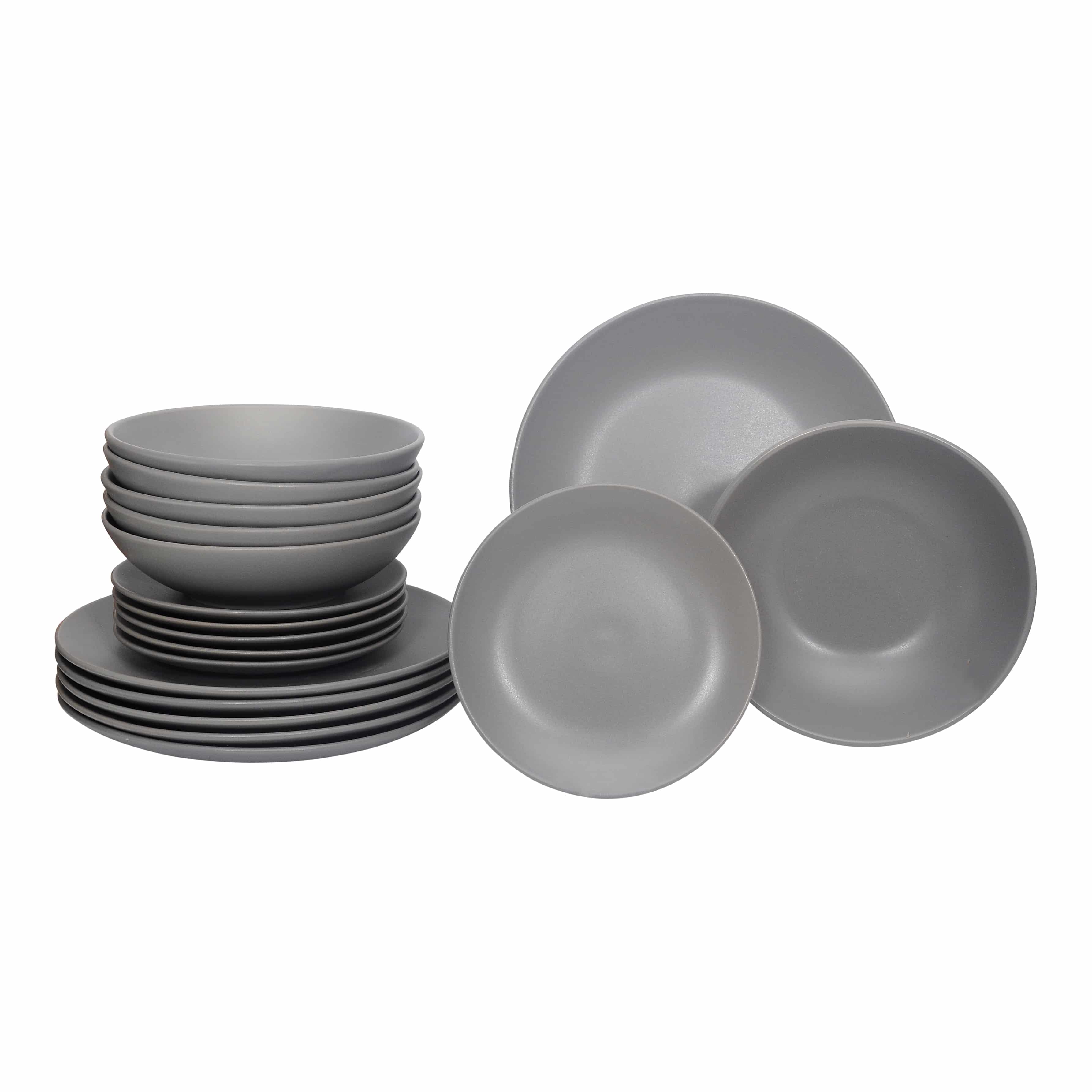 Luzzo® Serviesset Aland 6 persoons Aardewerk - 18-delig met Pastaborden - Mat Grijs