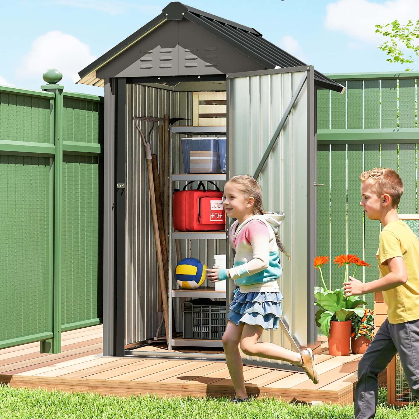 4goodz Metalen Gereedschapsschuur - Ventilatie - Slot - 122x121x192cm