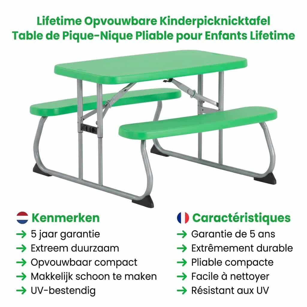 Lifetime® Kindertafel Opvouwbaar - Picknickset voor binnen en buiten - Groen