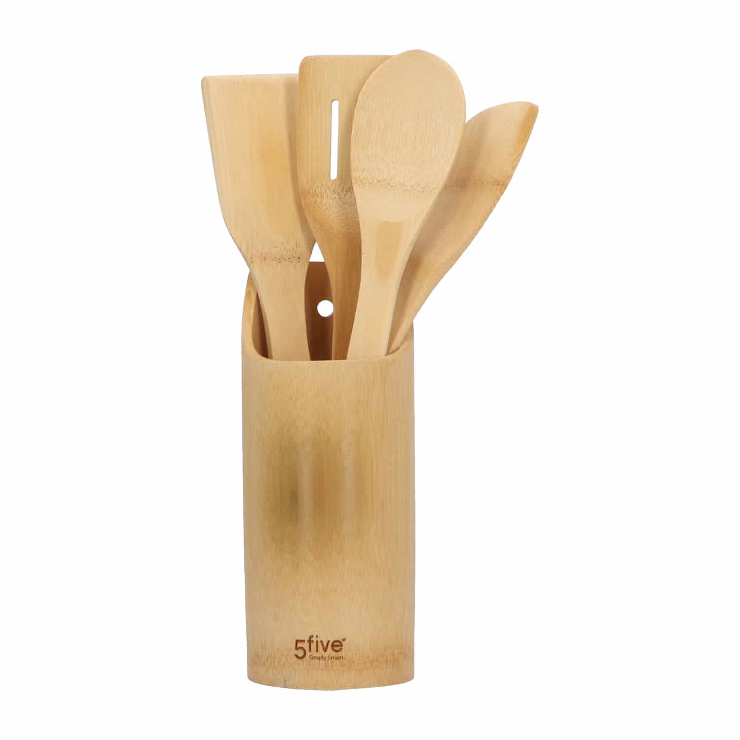 4goodz 5-delige Bamboe Spatel- en Pollepel set in houder - 9x32cm