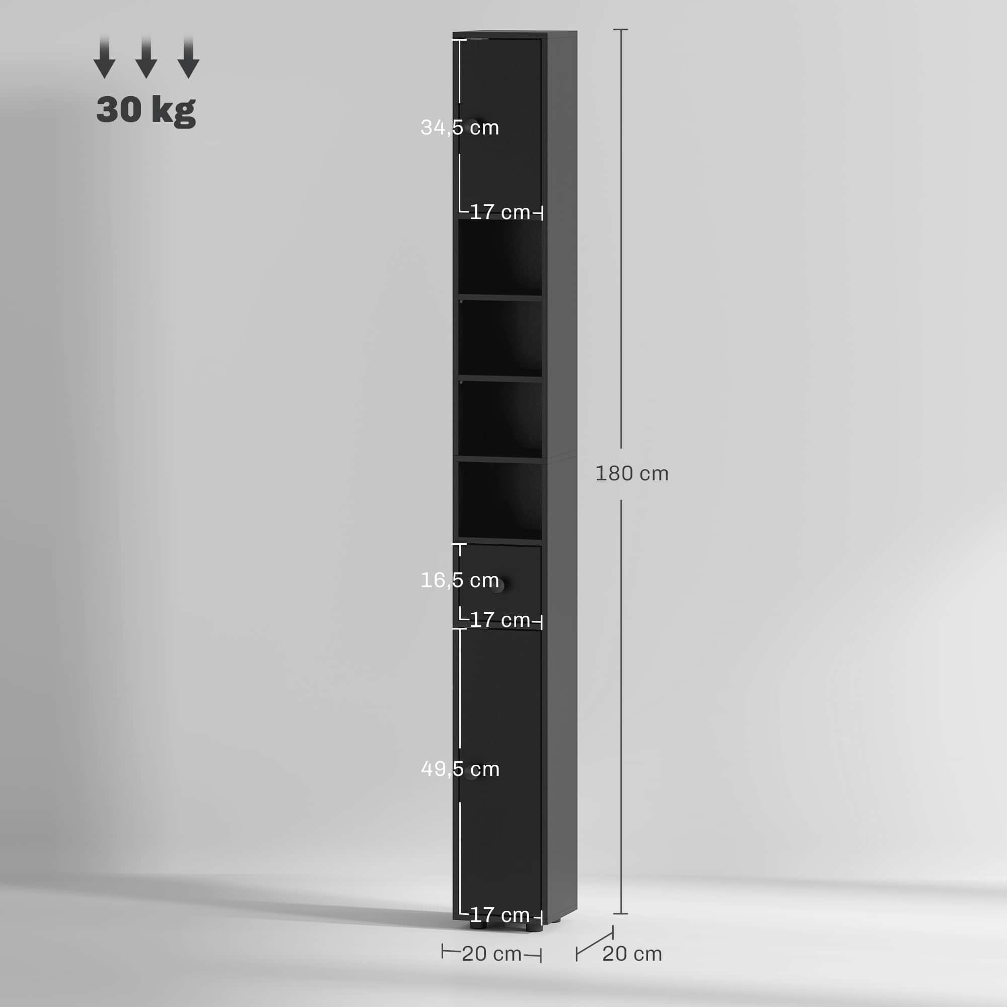 4goodz 180 cm Smalle Badkamerkast - met lade en 2 deuren - zwart