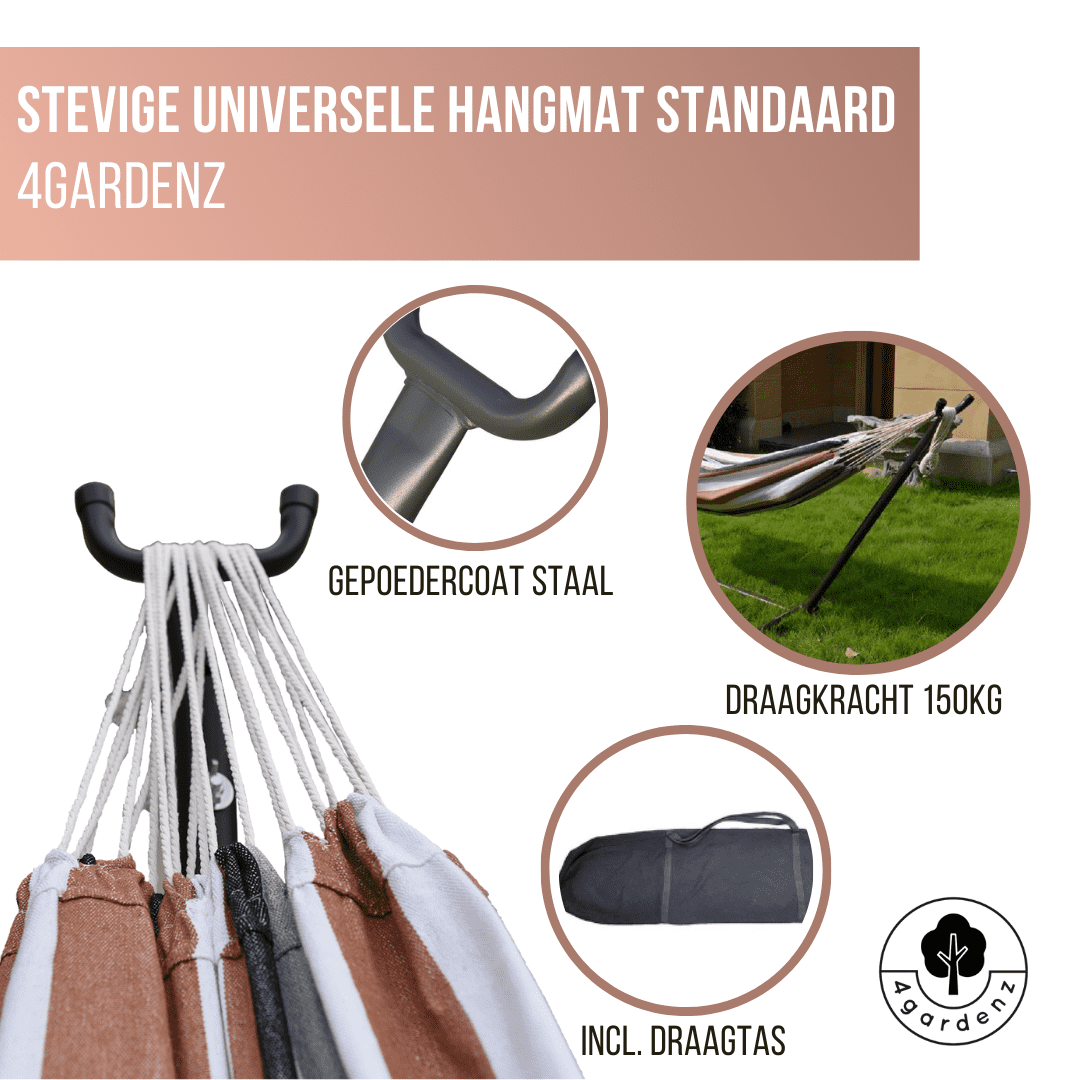 4gardenz® 2-persoons Hangmatstandaard Straight XL - Mat Grijs