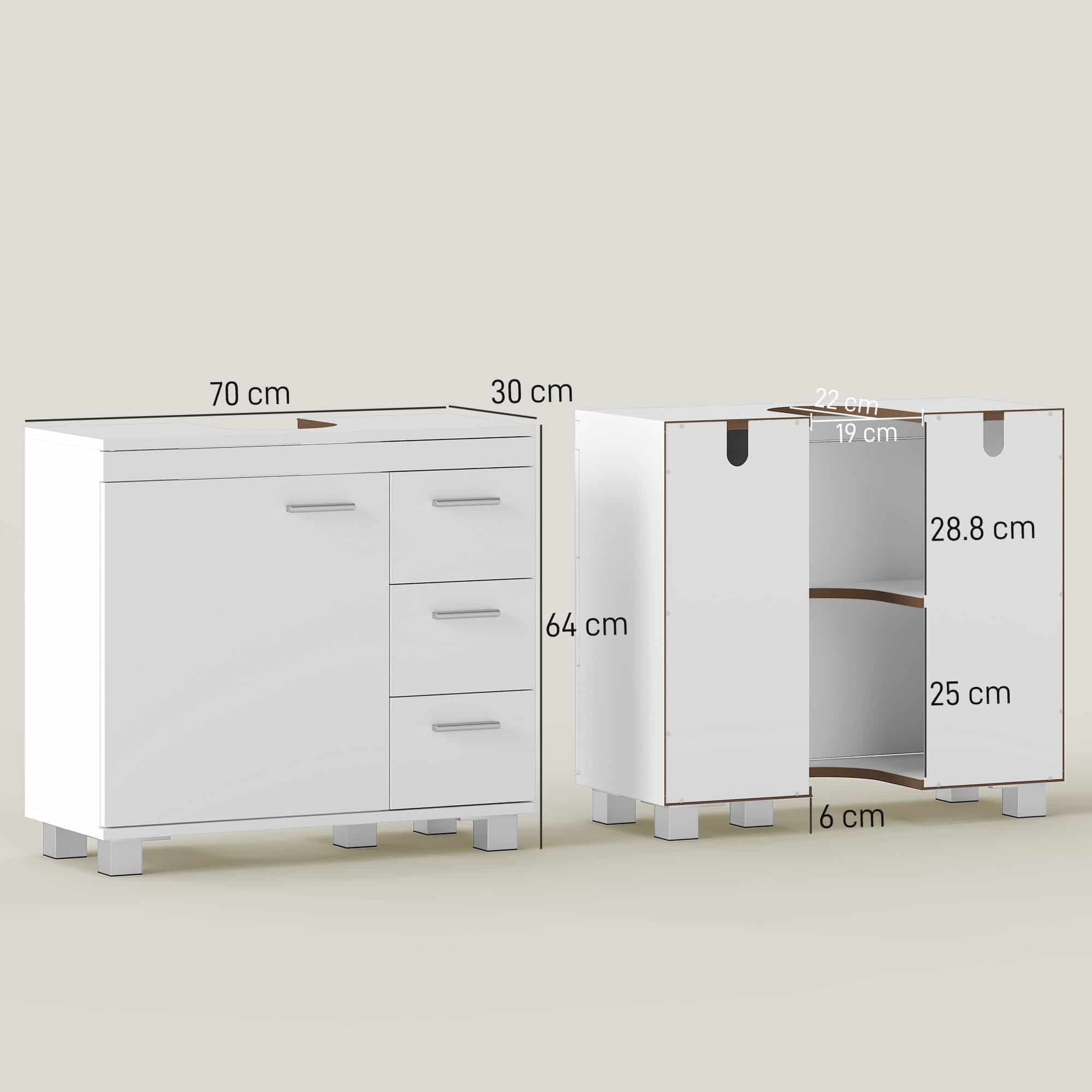 4goodz Wastafel Onderkast met 3-lades en deur - wit
