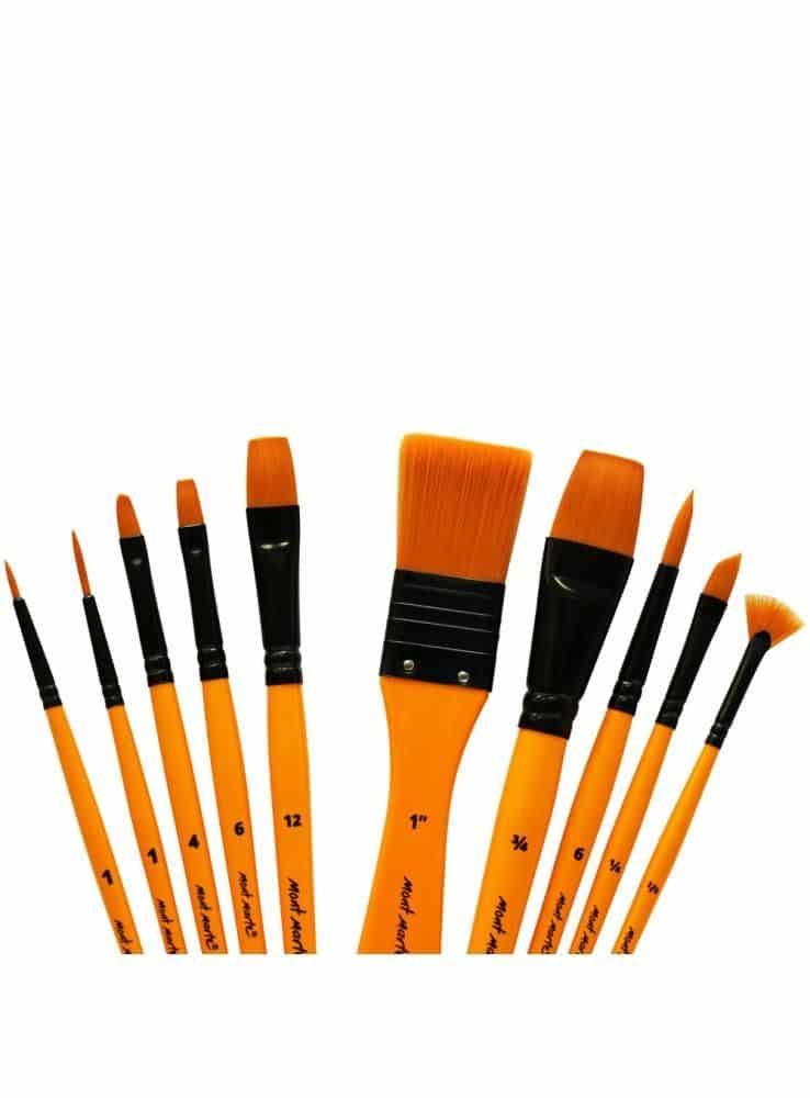 Mont Marte® 11 delige Penselenset Taklon Acrylverf Penselen in Etui - acrylverfkwast