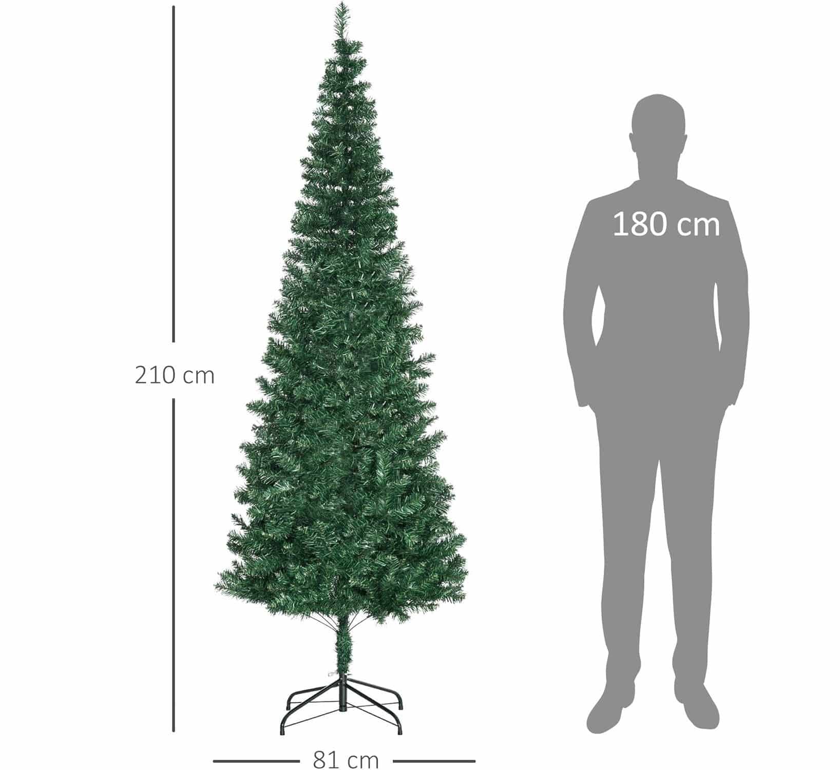 Homcom Kunstkerstboom Smal met metalen standaard - 210 cm - Ø81 cm