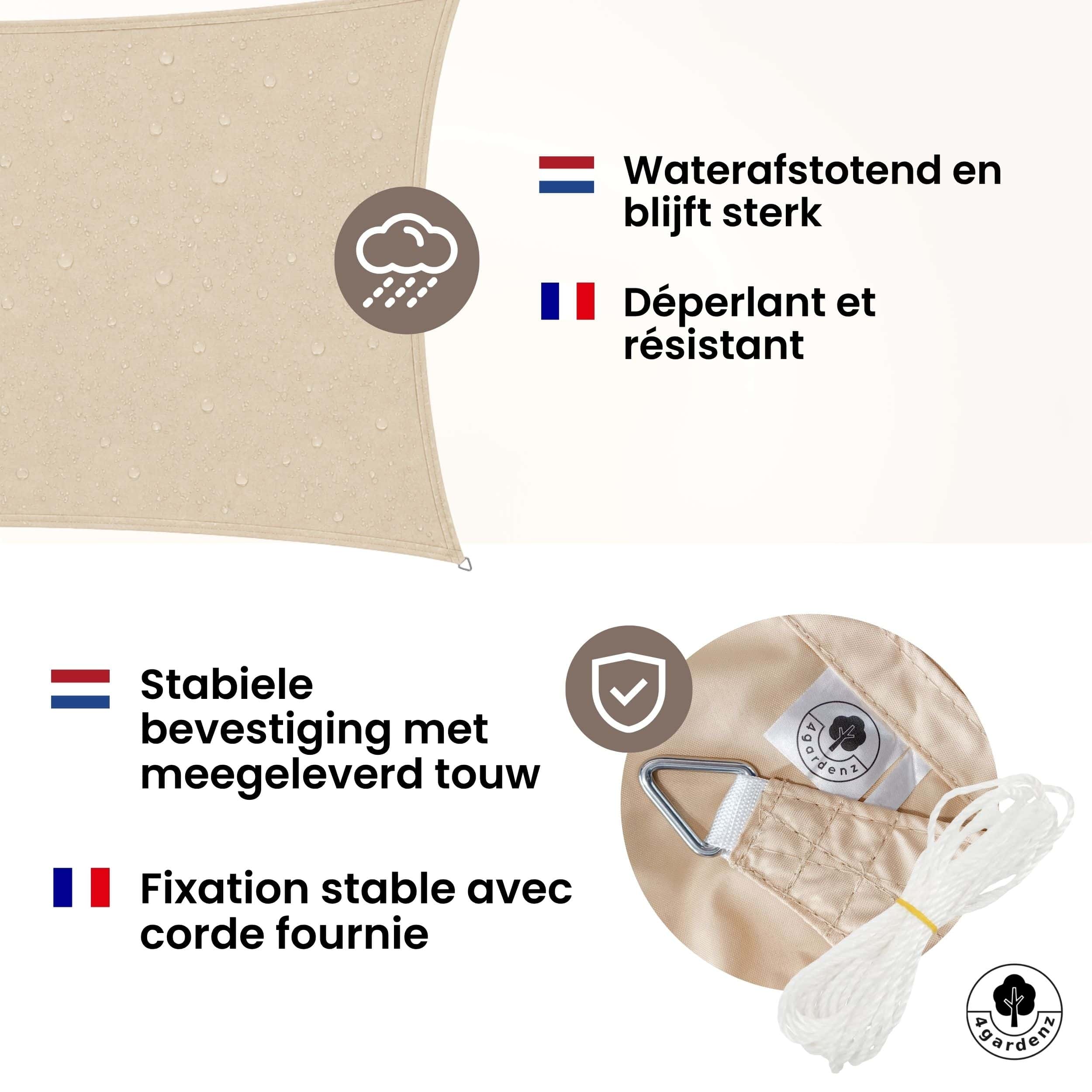 4gardenz Schaduwdoek Waterafstotend Rechthoek 2x4 mtr - Zand 4gardenz Schaduwdoek Waterafstotend Rechthoek 2x4 mtr - Zand