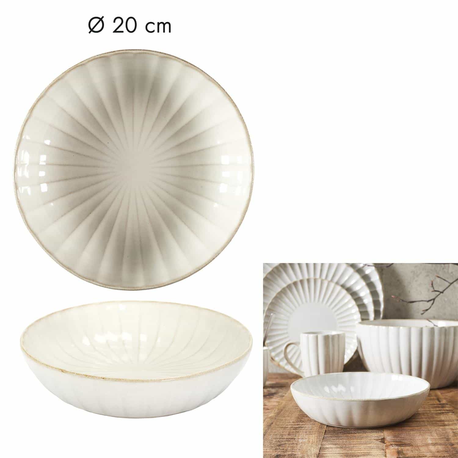 Servies 6 persoons 18-delig Vlora Stoneware Aardwerk - Creme