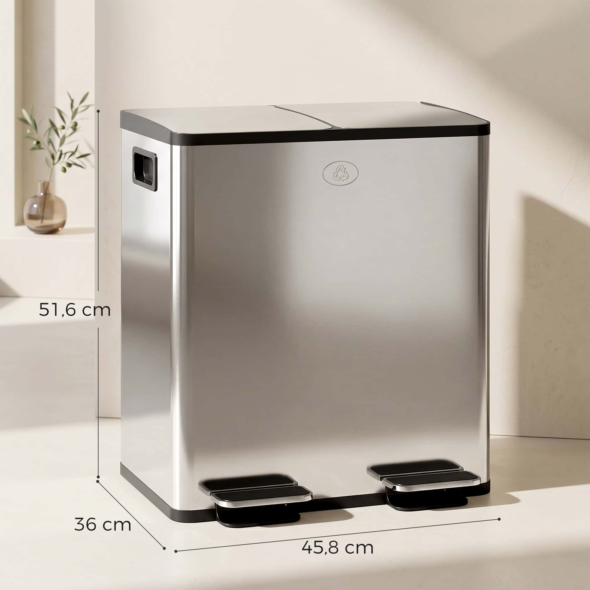 4goodz Dubbele Pedaalemmer Prullenbak 2 x 20 ltr - Zilver