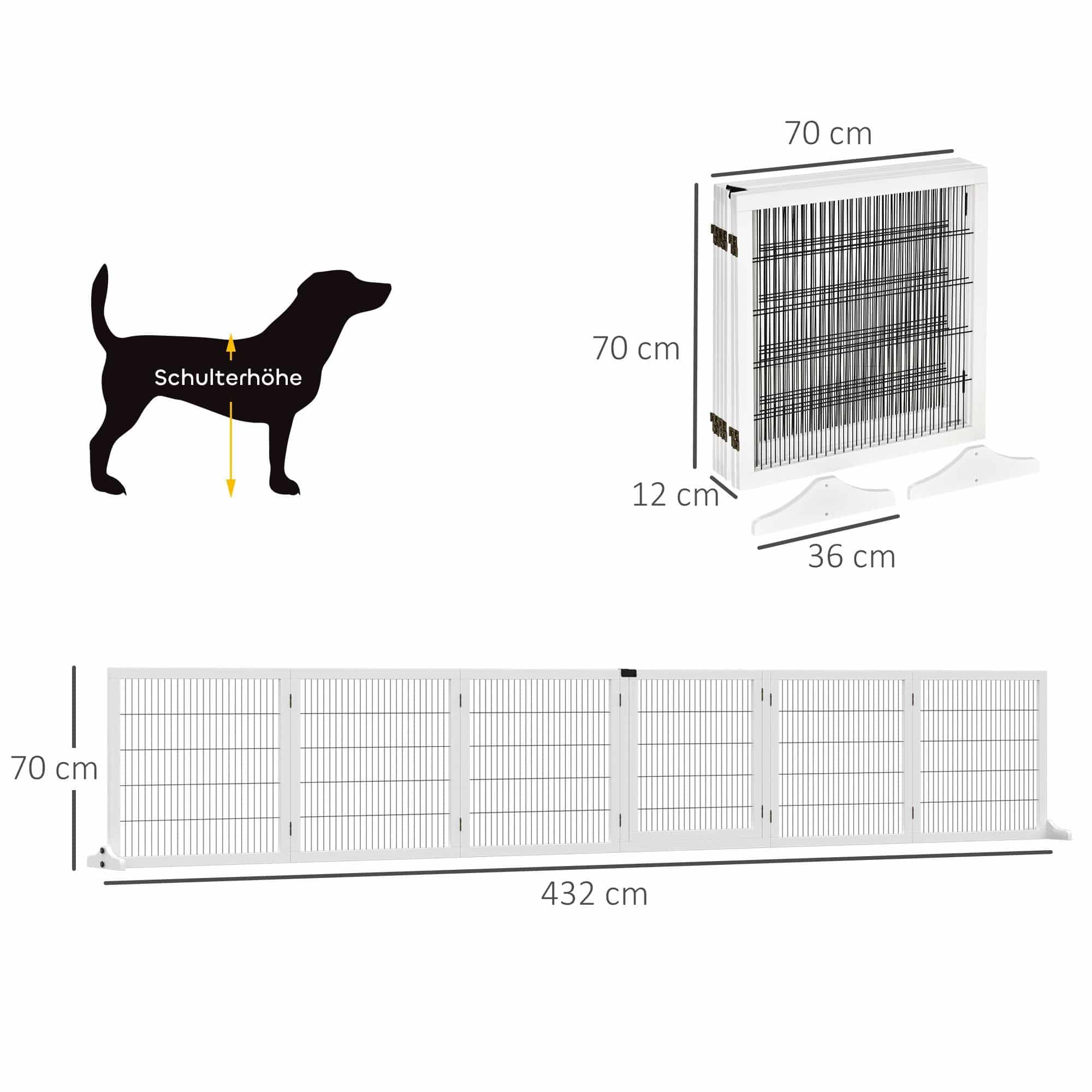 Veiligheidshek voor Huisdieren - Opvouwbaar - 432 x 36 x 70 cm - Dennenhout - Wit Veiligheidshek voor Huisdieren - Opvouwbaar - 432 x 36 x 70 cm - Dennenhout - Wit