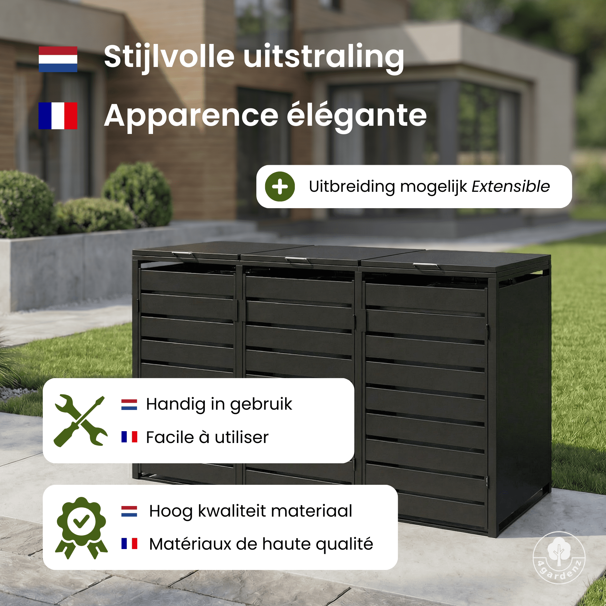 4gardenz® Premium Containerombouw 2 bakken - Kliko Ombouw – Zwart 4gardenz® Premium Containerombouw 2 bakken - Kliko Ombouw – Zwart