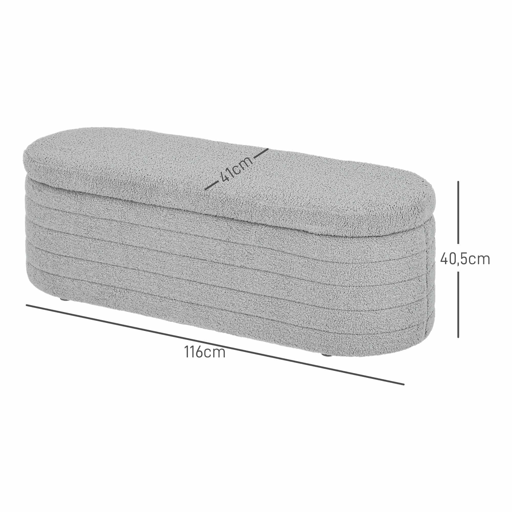 4goodz Bedbank Hocker met Opbergruimte - teddyfleece - 41x116x40 cm - lichtgrijs