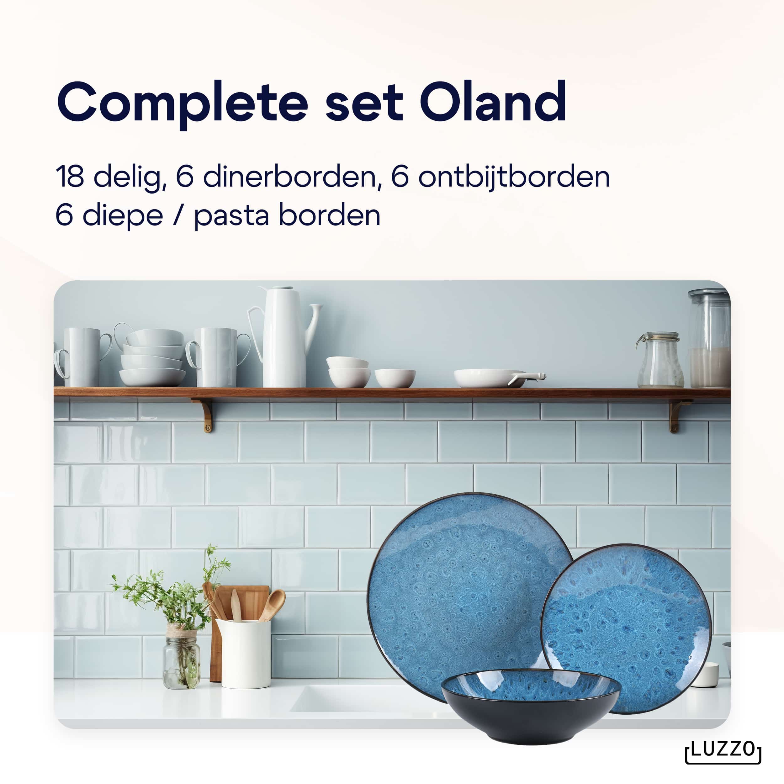 Luzzo® Oland Serviesset 6 persoons 18 delig - Blauw
