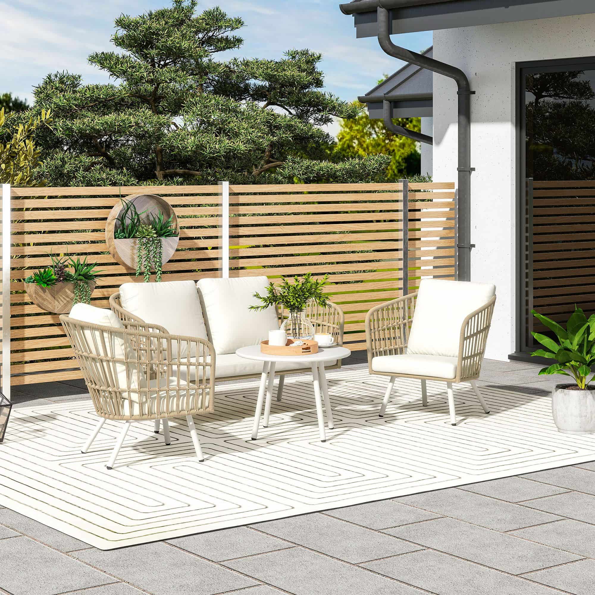 4goodz Tuinmeubelset 4-delig met salontafel bank en 2 stoelen - Creme