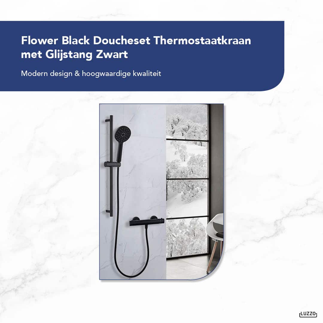 Luzzo® Flower Black Doucheset Thermostaatkraan met Glijstang - Zwart