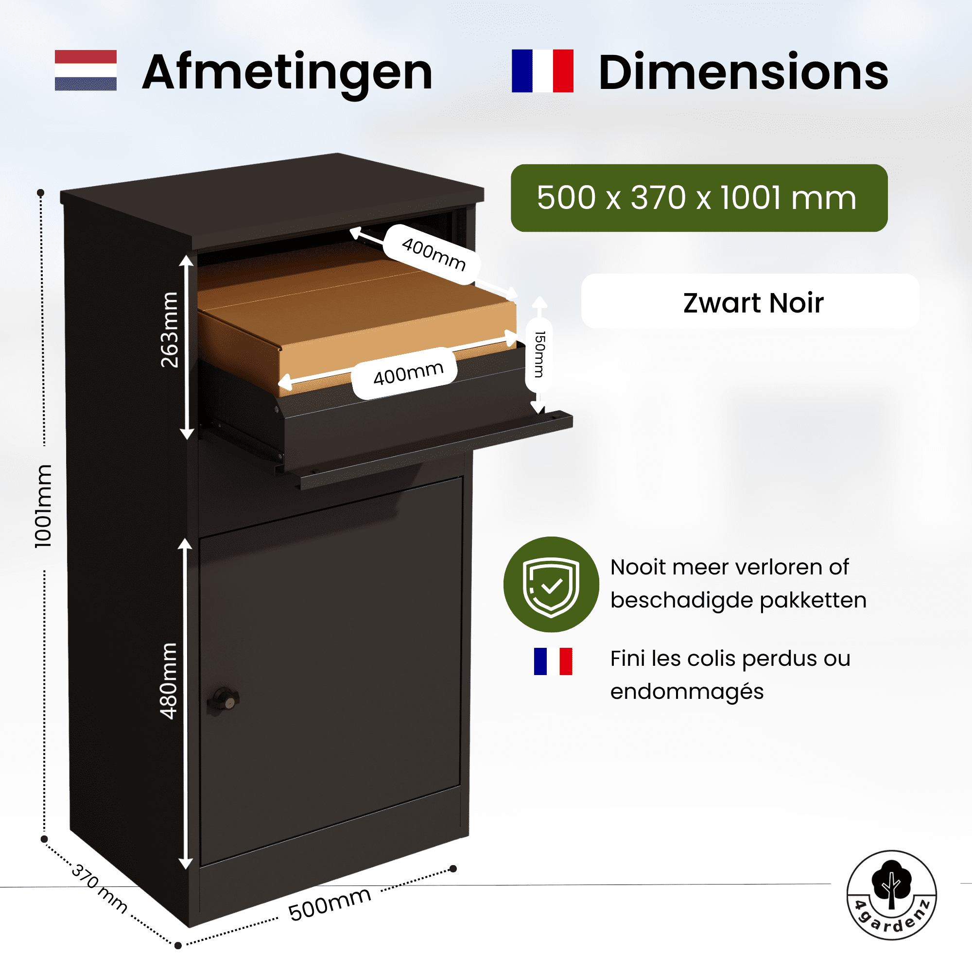 4gardenz® Grote Pakketbrievenbus met Slot - Pakketbox - Zwart