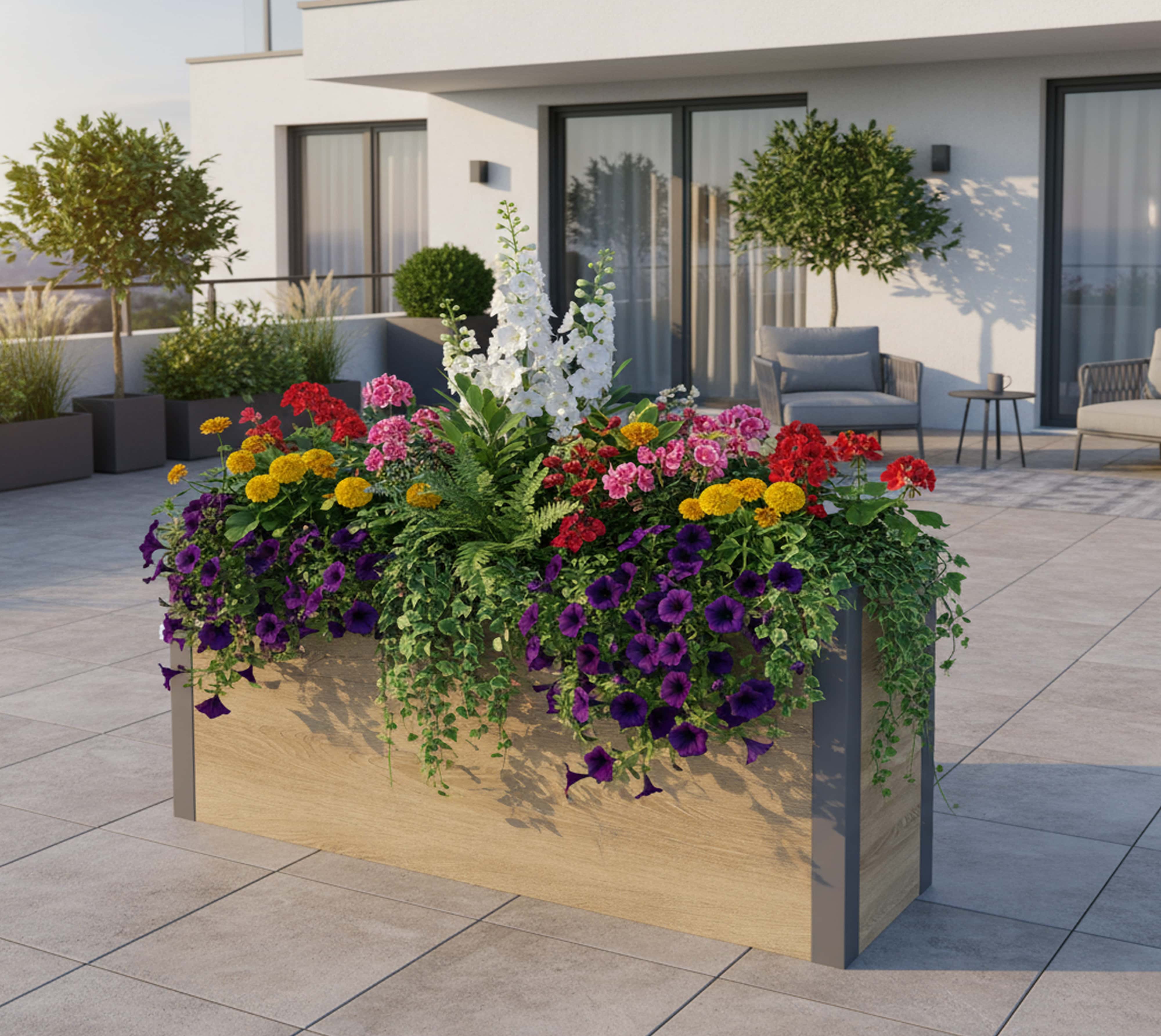 Westmann Talus L - Metalen Plantenbak met bodem 100x25x52 cm - Houtlook