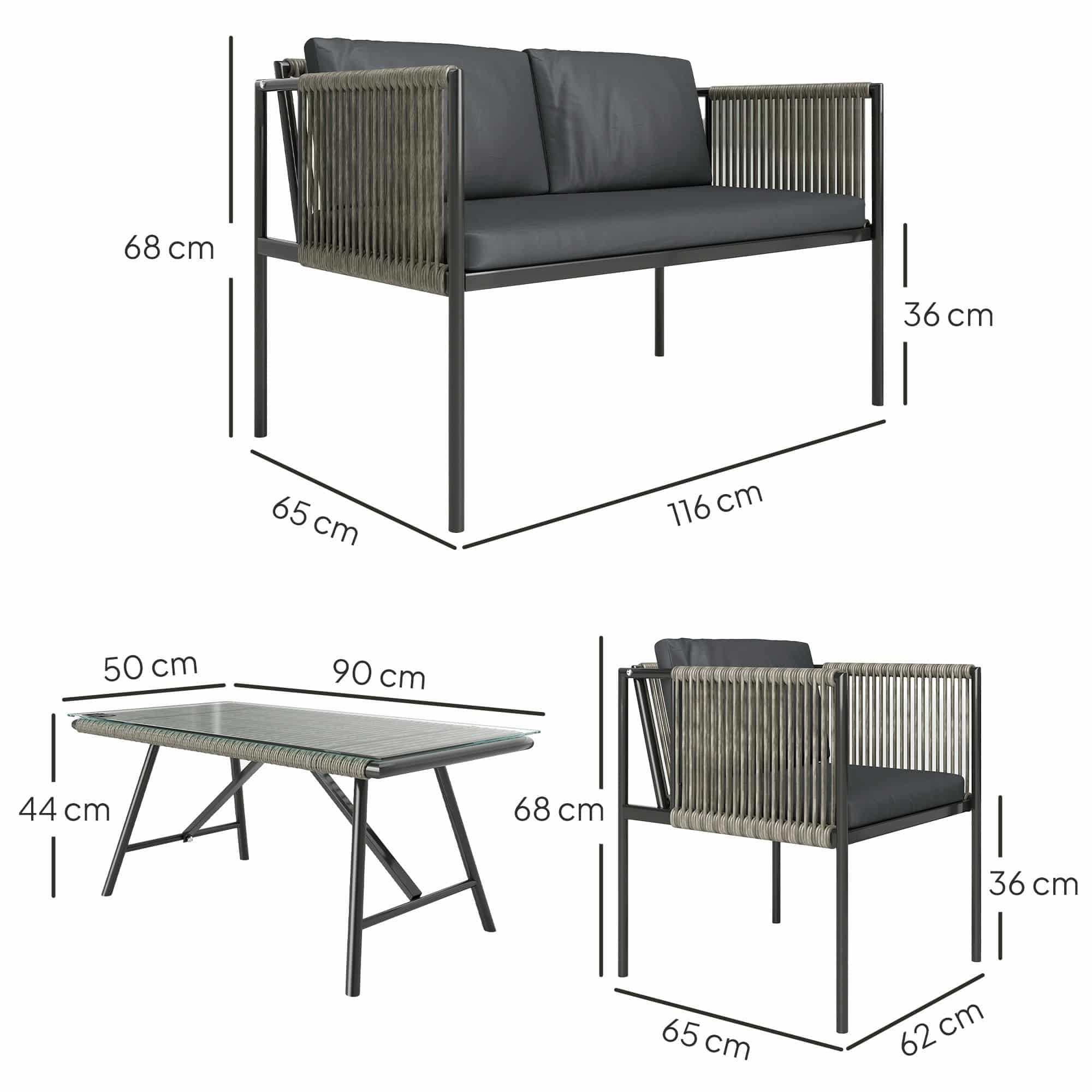 4goodz Tuinmeubelset 4-delig met salontafel, bank en 2 stoelen