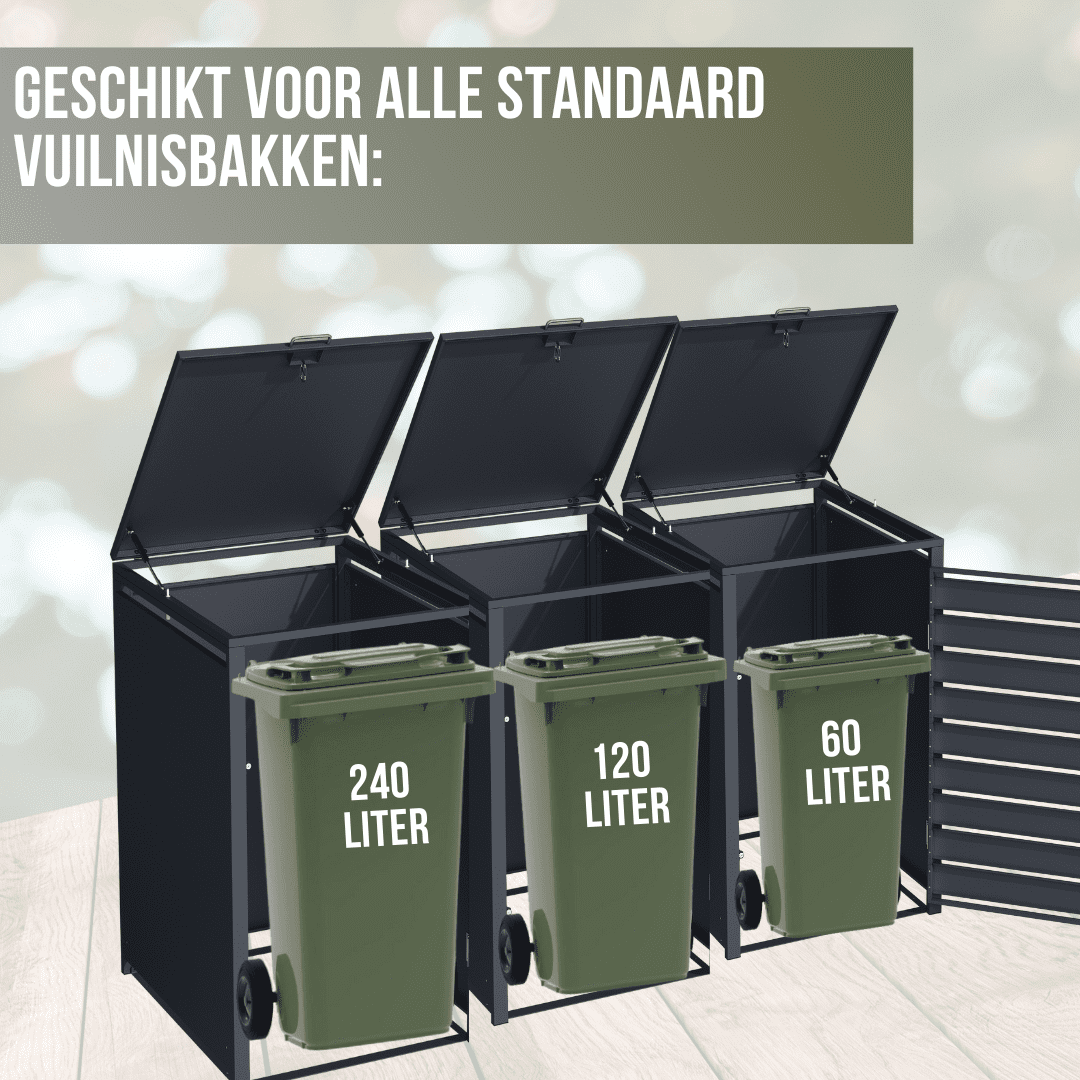 4gardenz® Containerombouw 3 Afvalbakken -Kliko Ombouw - Grijs/Houtlook