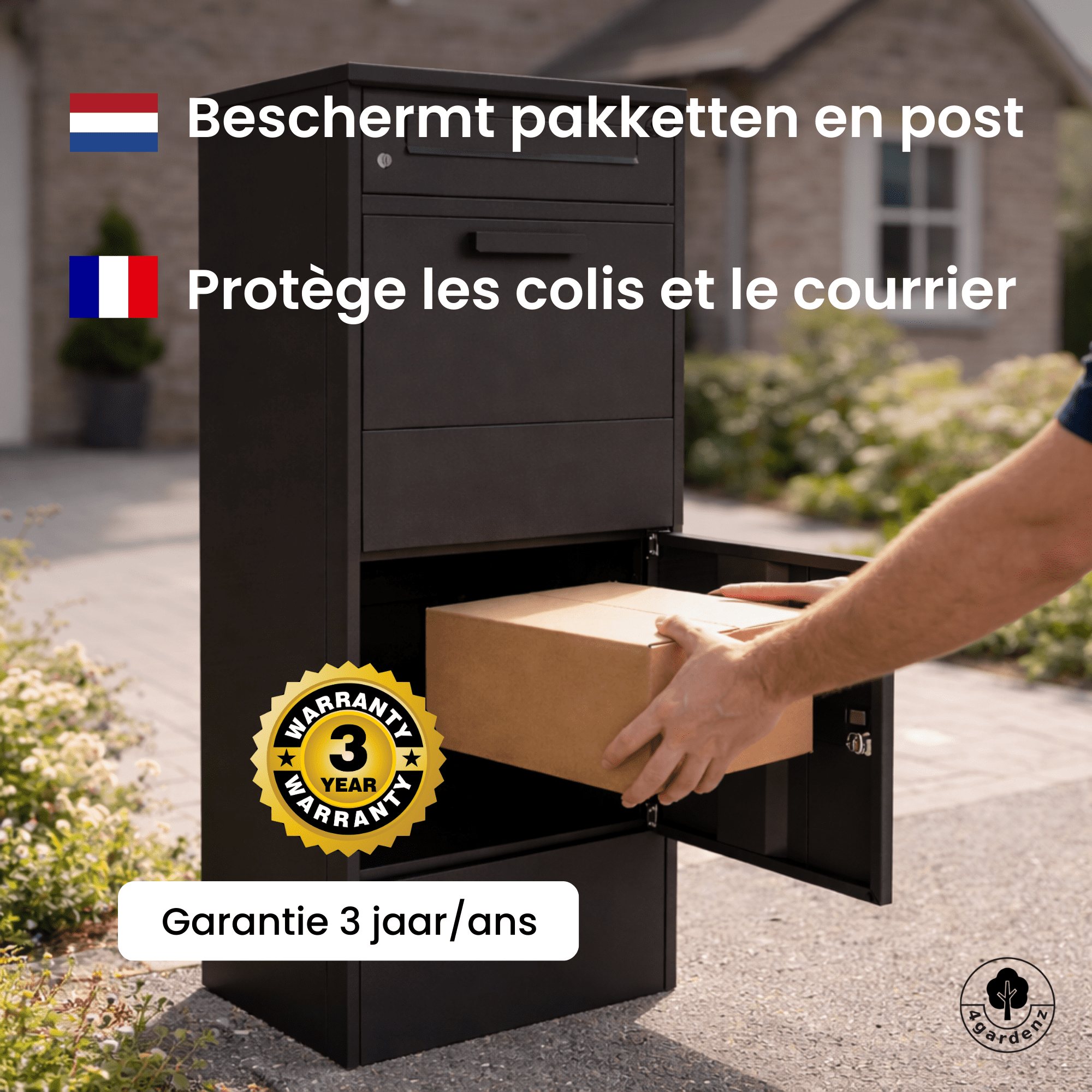 4gardenz Pakketbrievenbus met apart Postvak - Anti-diefstal - Staande Pakketbox - Zwart