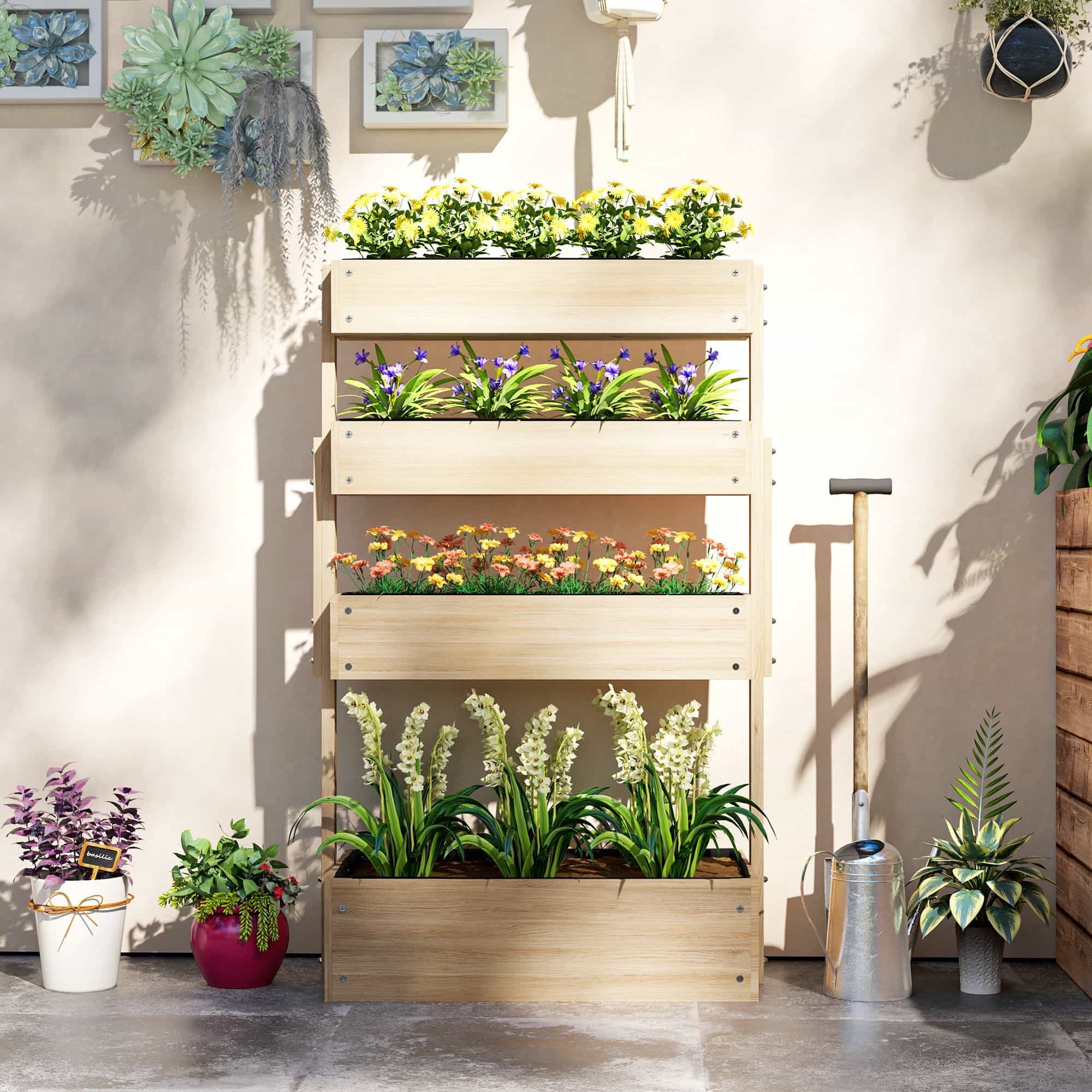 Verhoogde Plantenbak Hout - 4-laags Plantenrek met Drainage - 88,5 x 45 x 140 cm Verhoogde Plantenbak Hout - 4-laags Plantenrek met Drainage - 88,5 x 45 x 140 cm