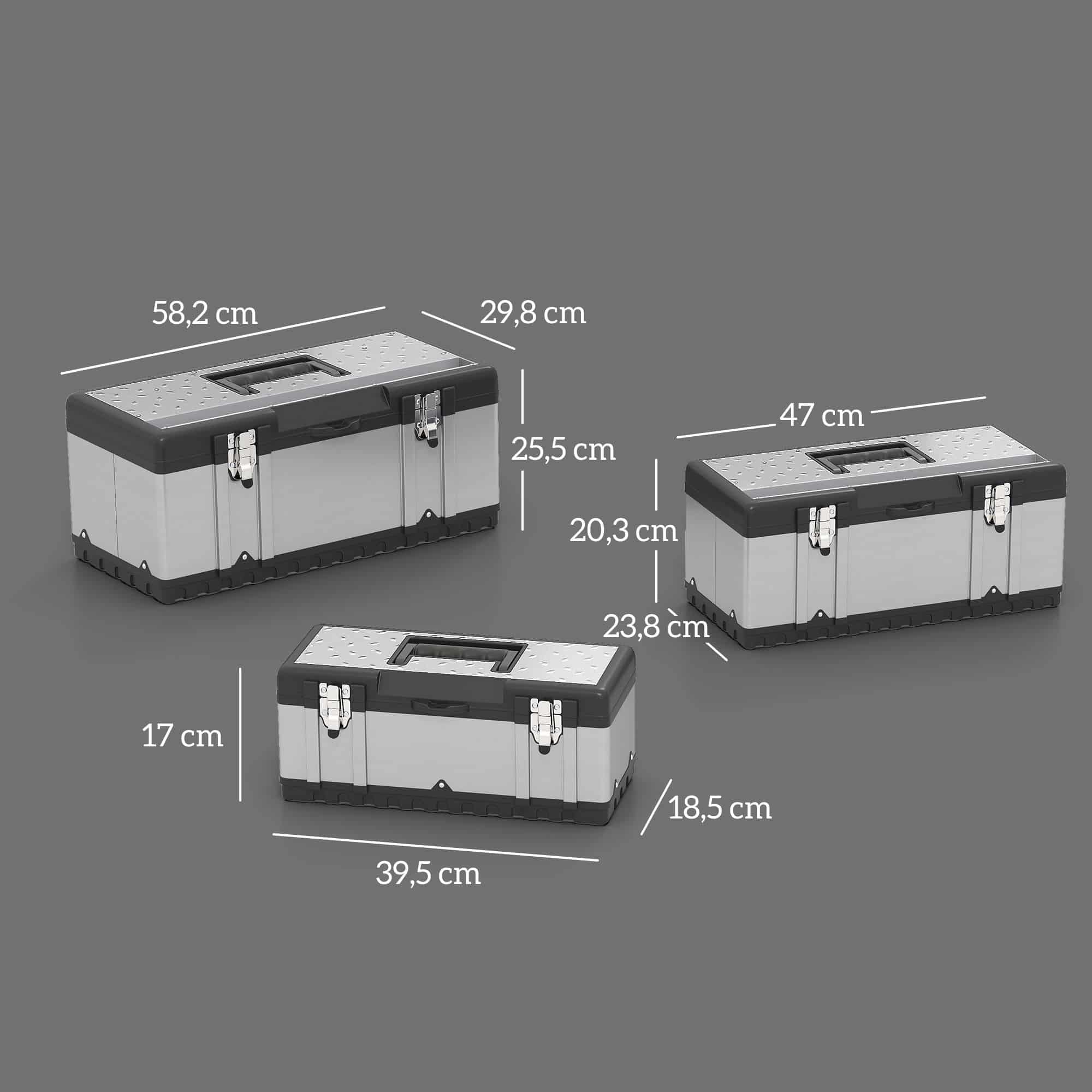 4goodz 3 Stuks Gereedschapskist werkkist kunststof - Grijs