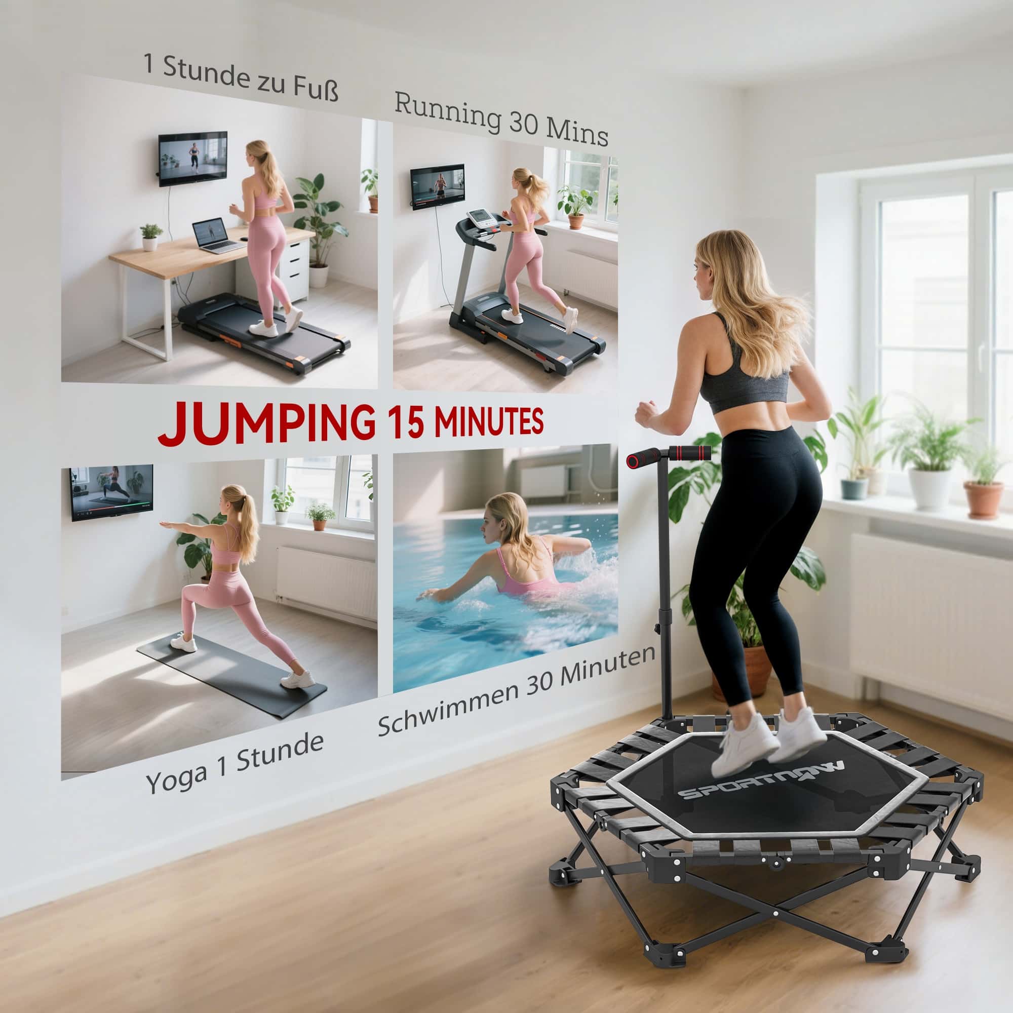 4goodz Fitnesstrampoline met verstelbare T-handgreep - tot 120 kg