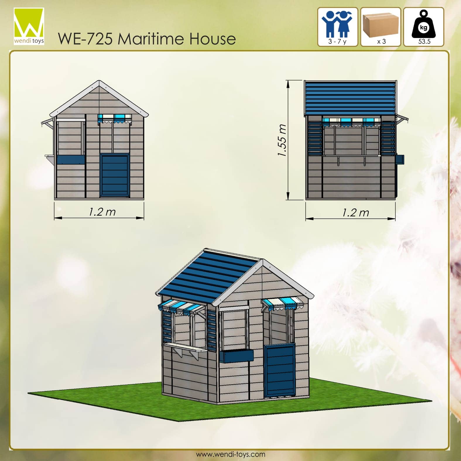 Wendi Toys Houten speelhuis - Strandwinkel - Blauw - Voor buiten / tuin