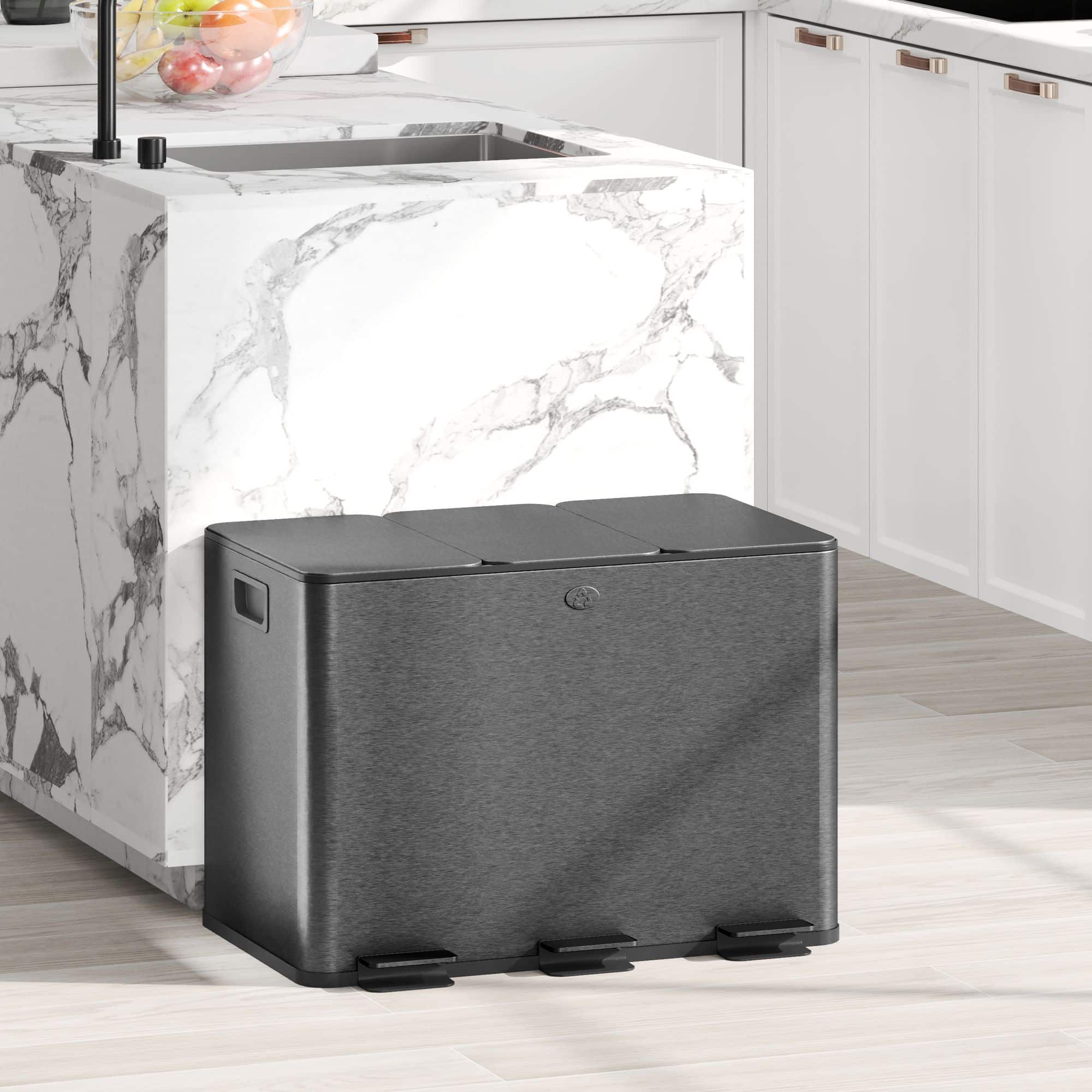 Prullenbak Afvalscheiding 3 x 20L - Geurfilter - emmers uitneembaar - Zwart
