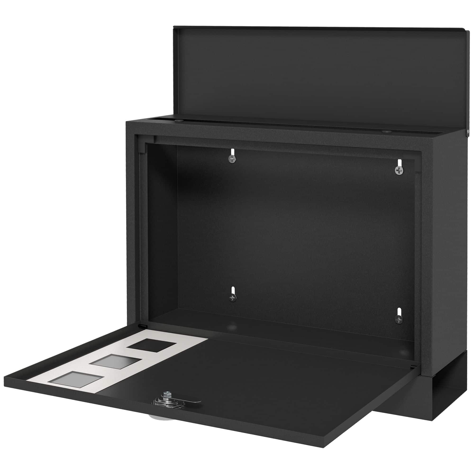 Wandbrievenbus modern - Afsluitbaar met slot - 36,5x11,5x29 cm - Zwart