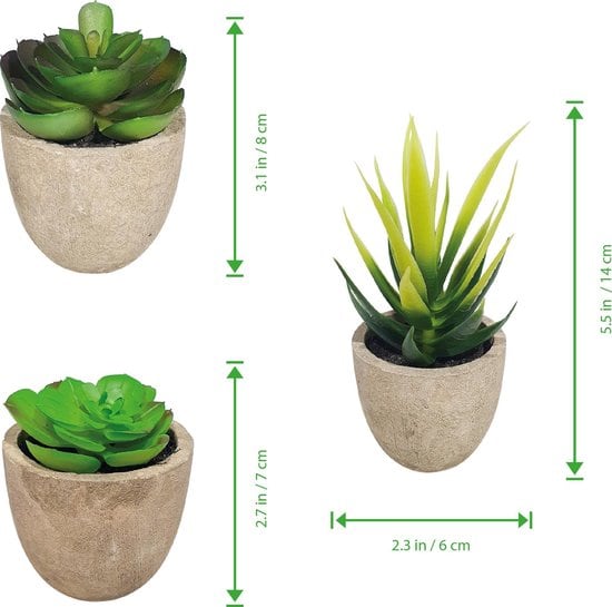 GreenDream® 3 stuks Kunstplanten - Kamerplanten - Nep planten - Vetplanten - Cadeautip