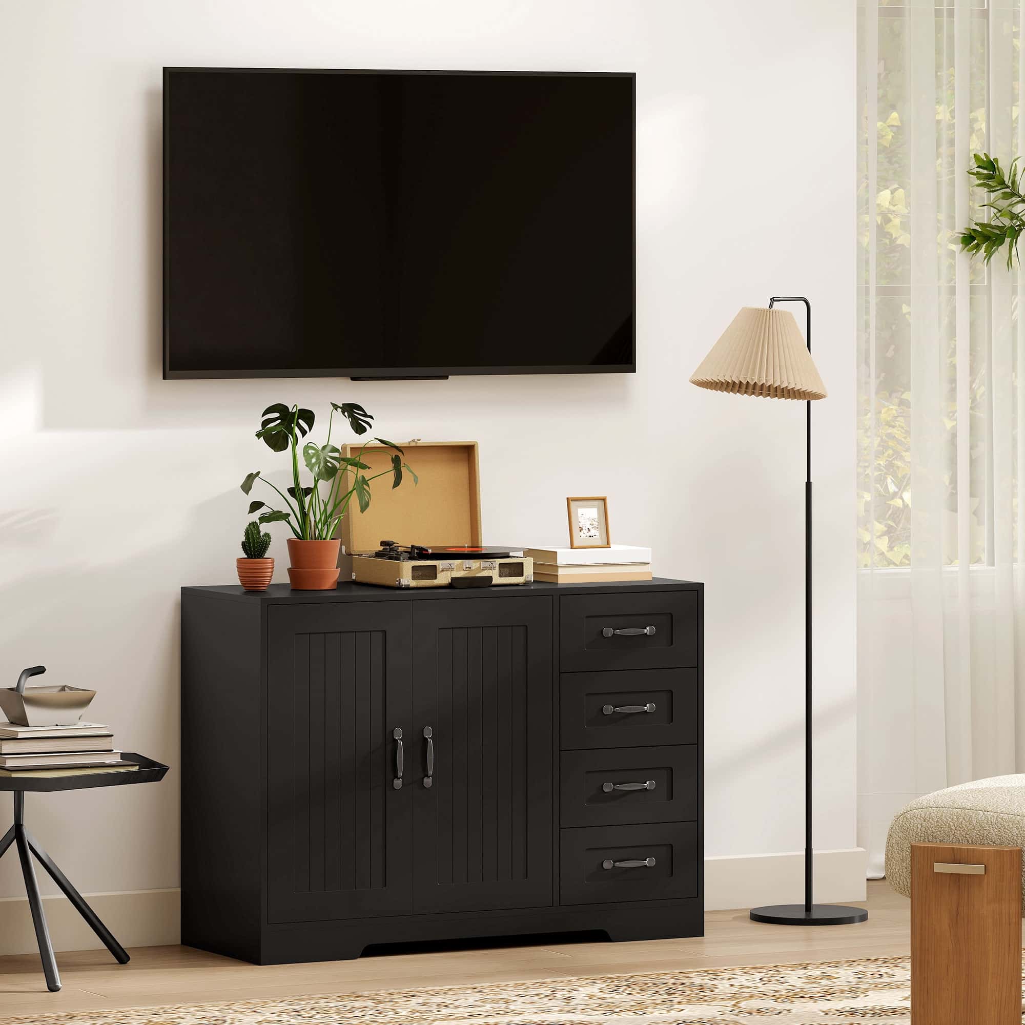 4goodz Dressoir met 4 Lades en 2 deurtjes 40x105x76 cm - Zwart