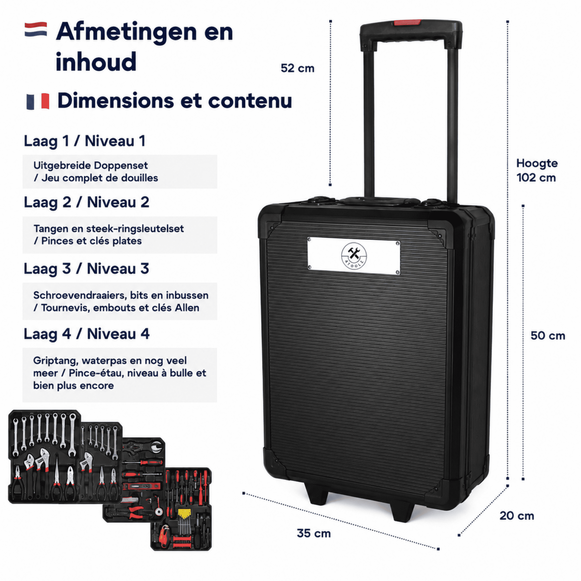 4toolz Blackline Gereedschapskoffer 1020-delig - ring-ratel sleutels