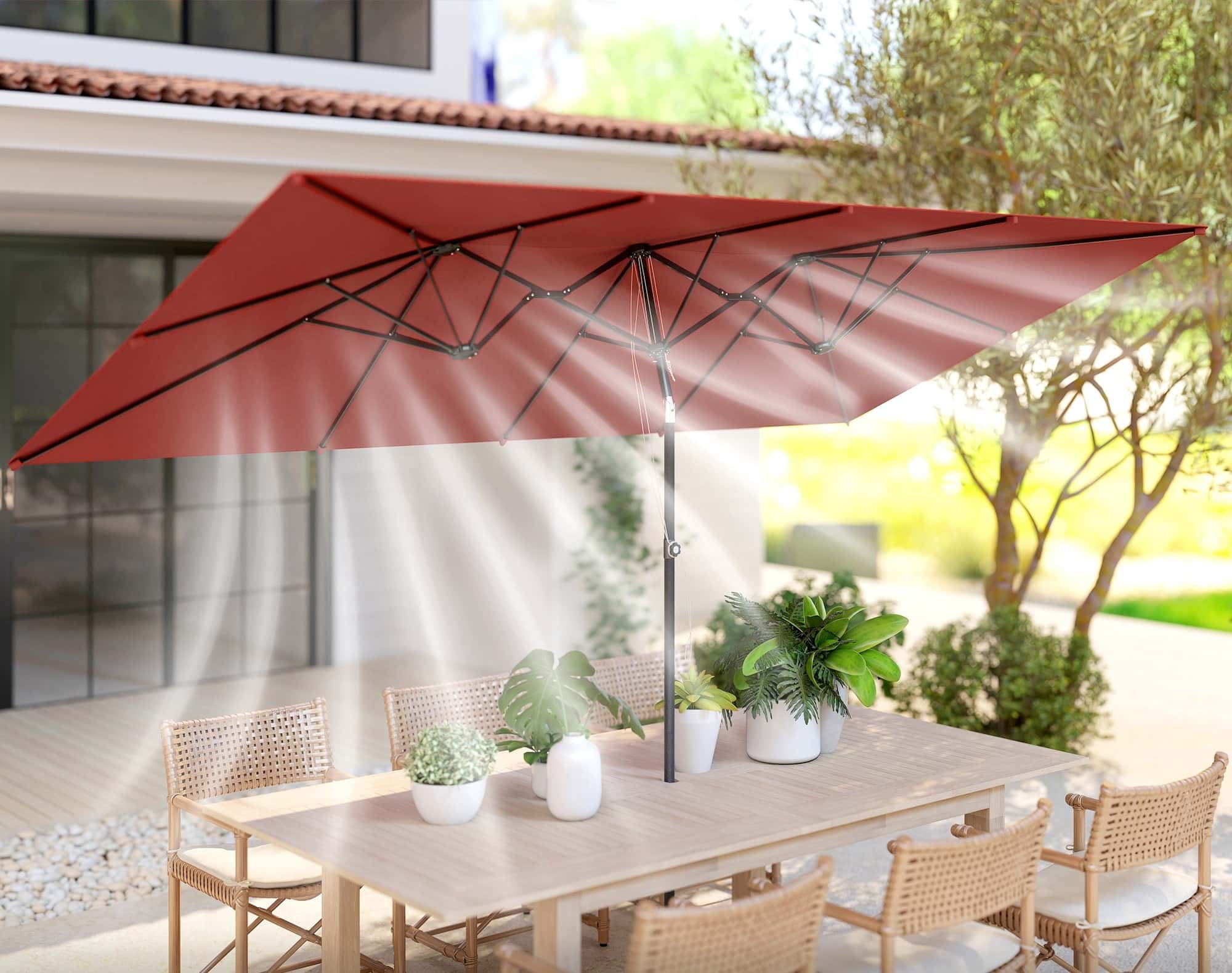 4goodz Duo-parasol Rechthoek 295x150 cm - brede parasol - Wijnrood