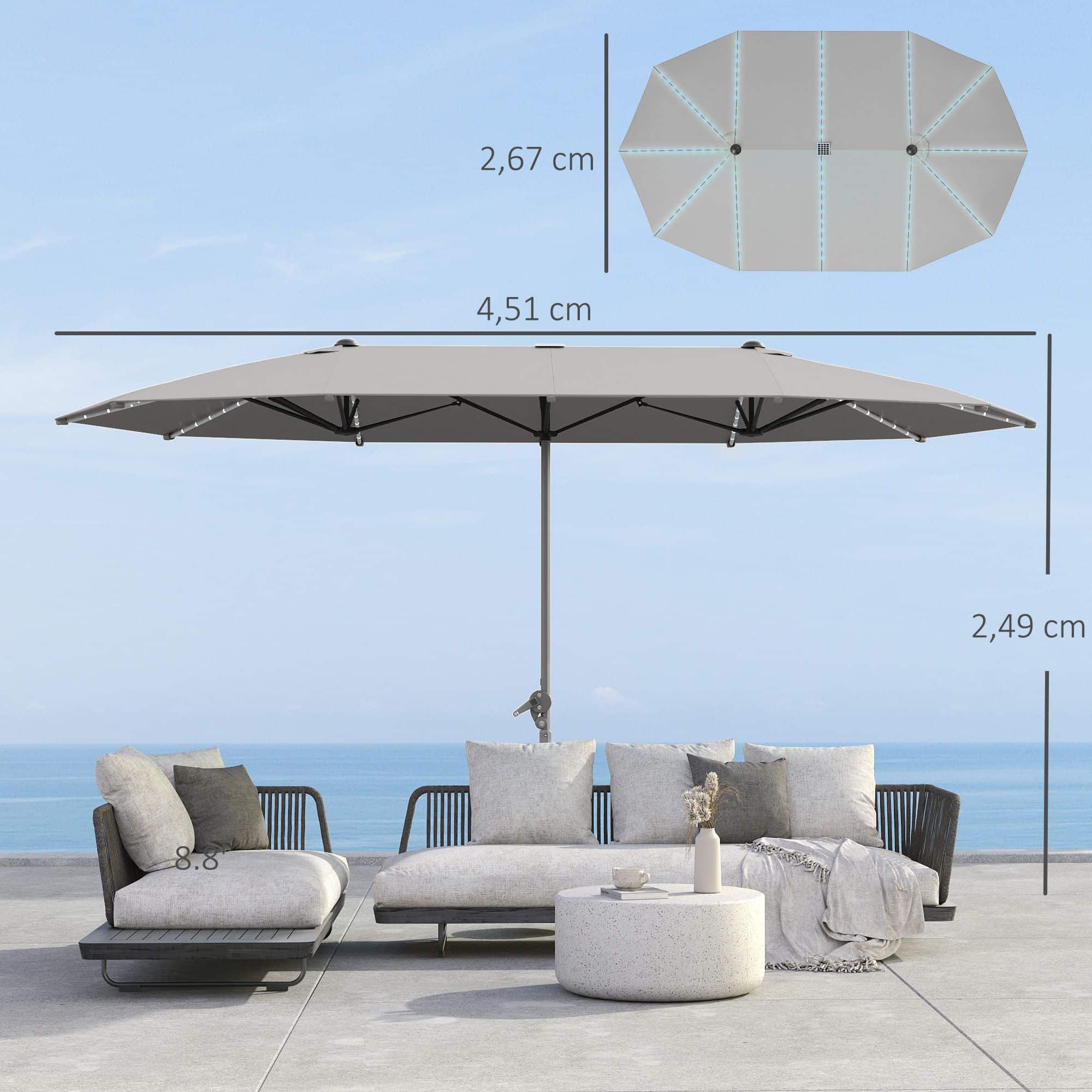 4goodz LED Duo-parasol XL 451x267 cm met LED verlichting - Grijs