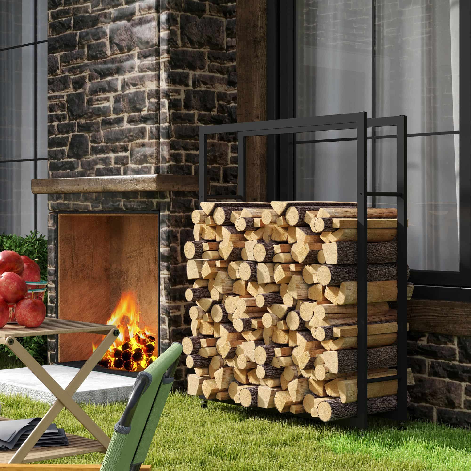 4goodz Outsunny Houtopslag 120 cm Houtrek met Wielen - Zwart