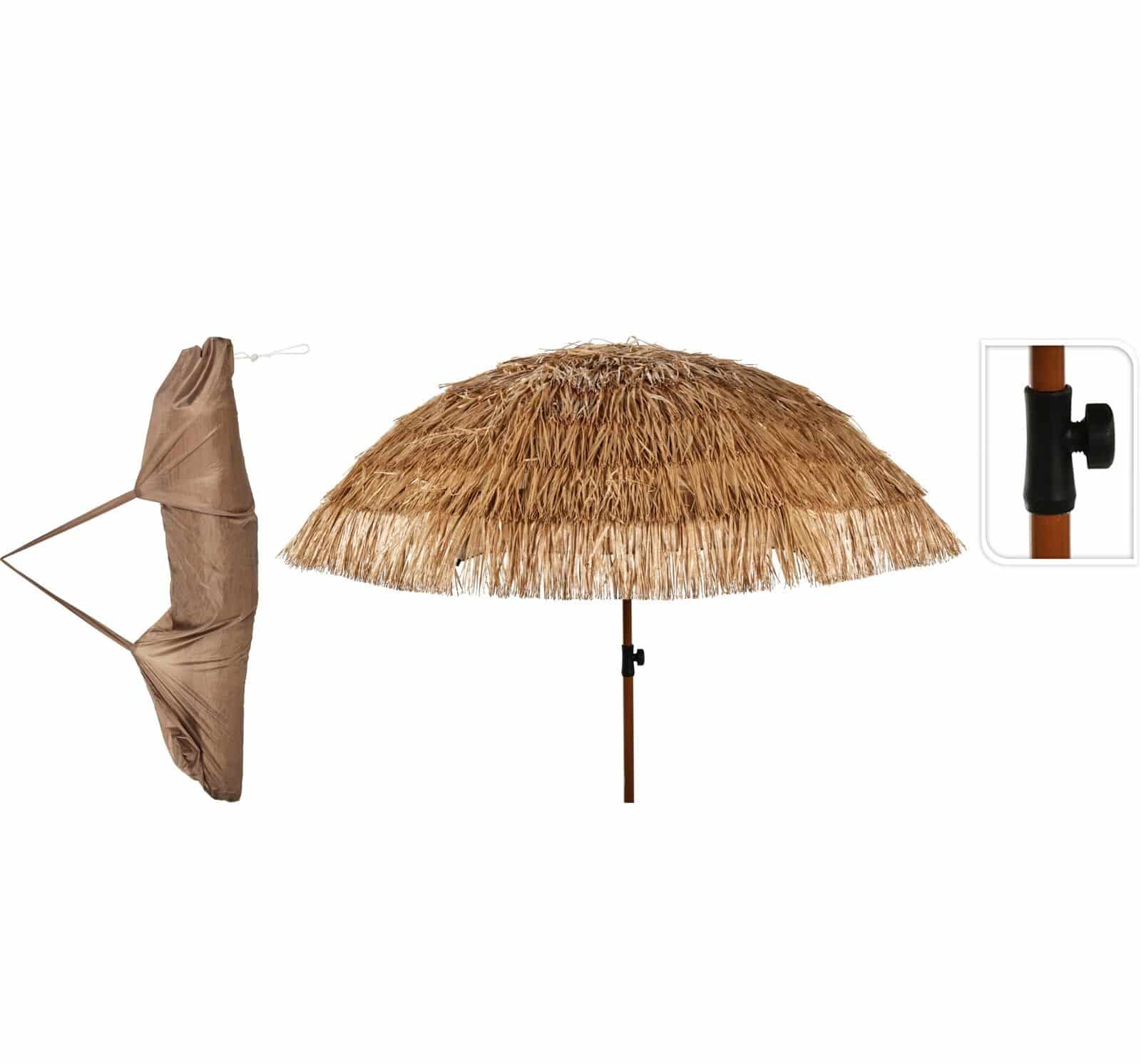 4goodz Raffia Parasol ⌀ 200 cm - Strandparasol met opbergtas - Bruin