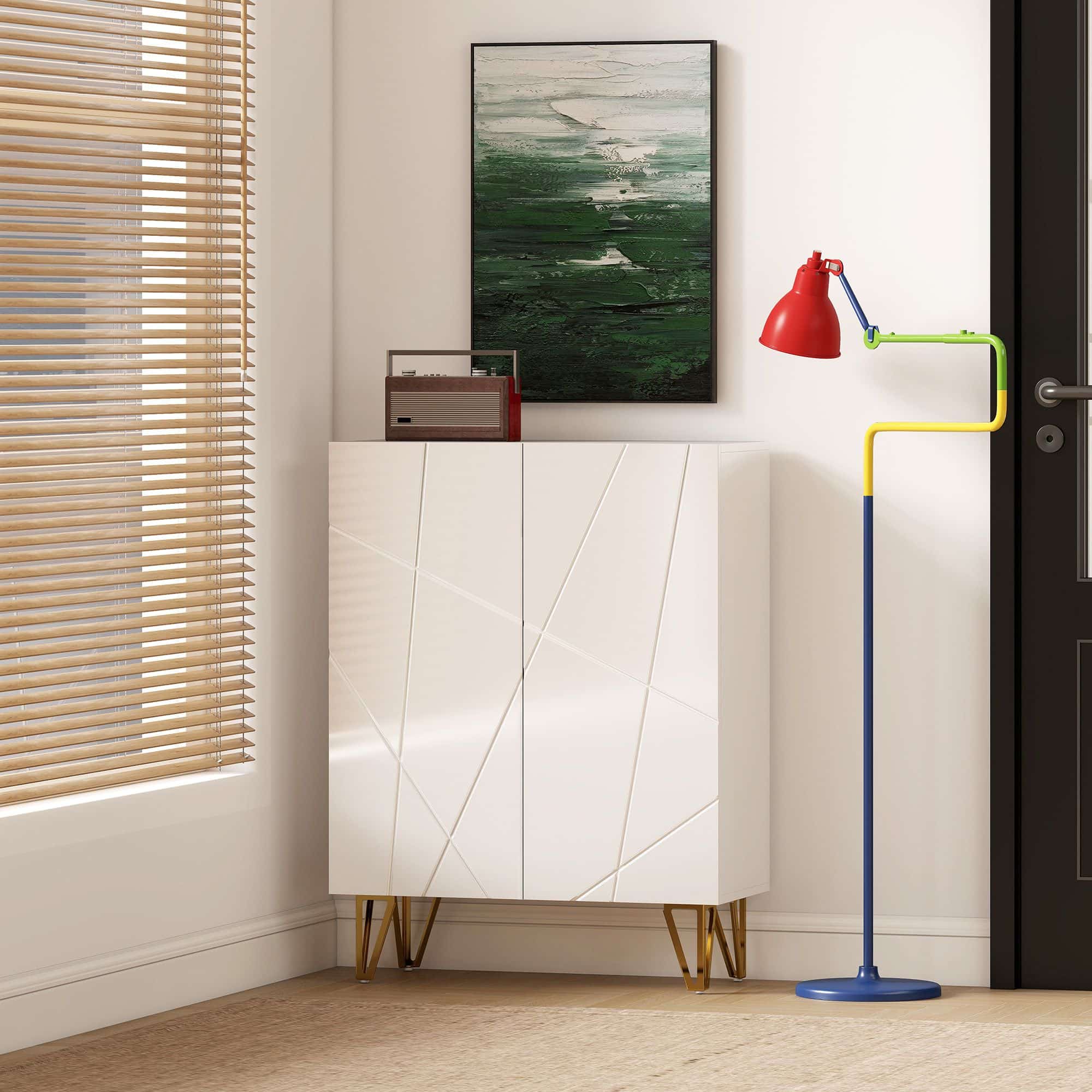 Schoenenkast met 2 deuren - 3 verstelbare planken - Hoogglans Wit