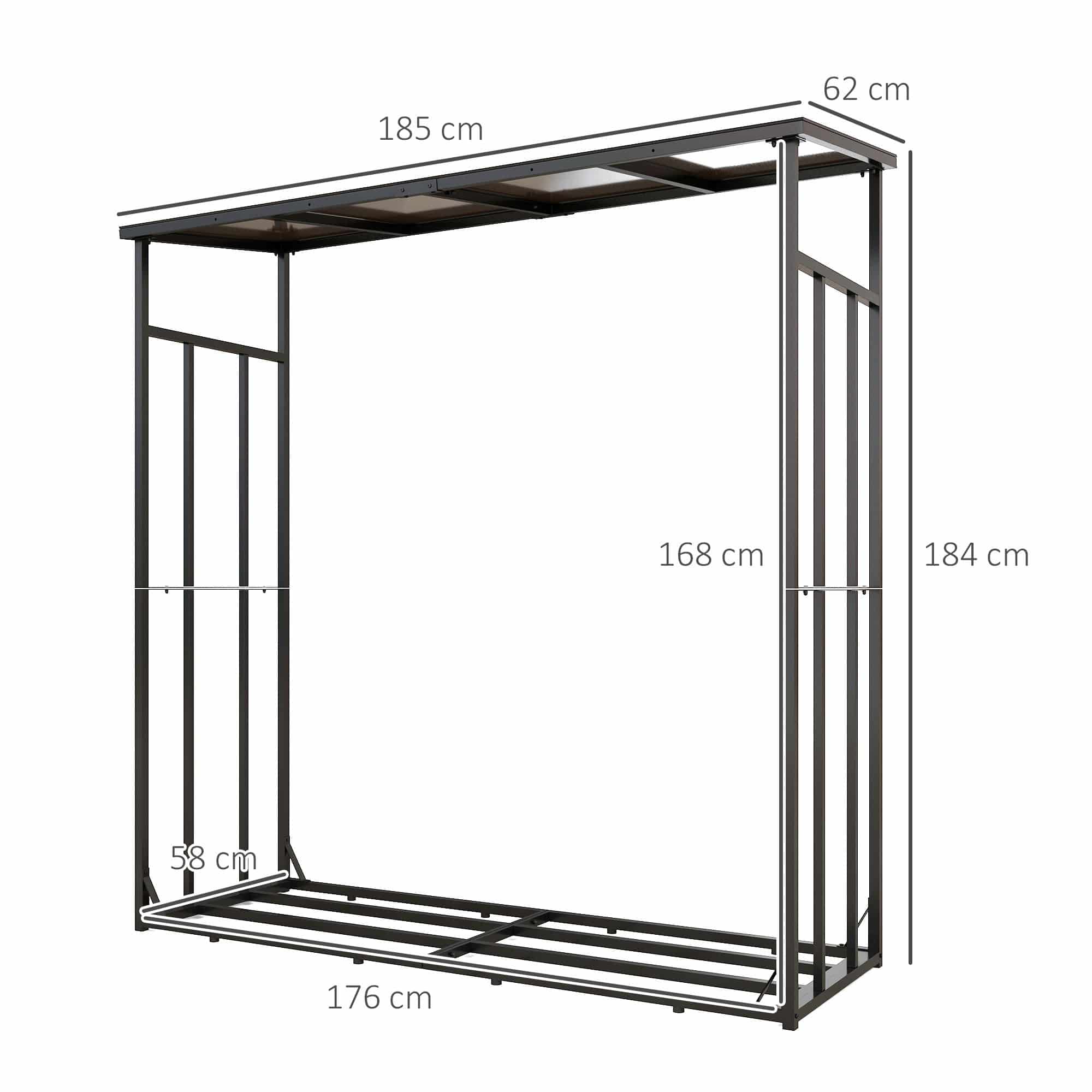 4goodz Outsunny Haardhoutrek XL - 185 cm met waterdichte hoes, Houtopslag tot 2000 kg