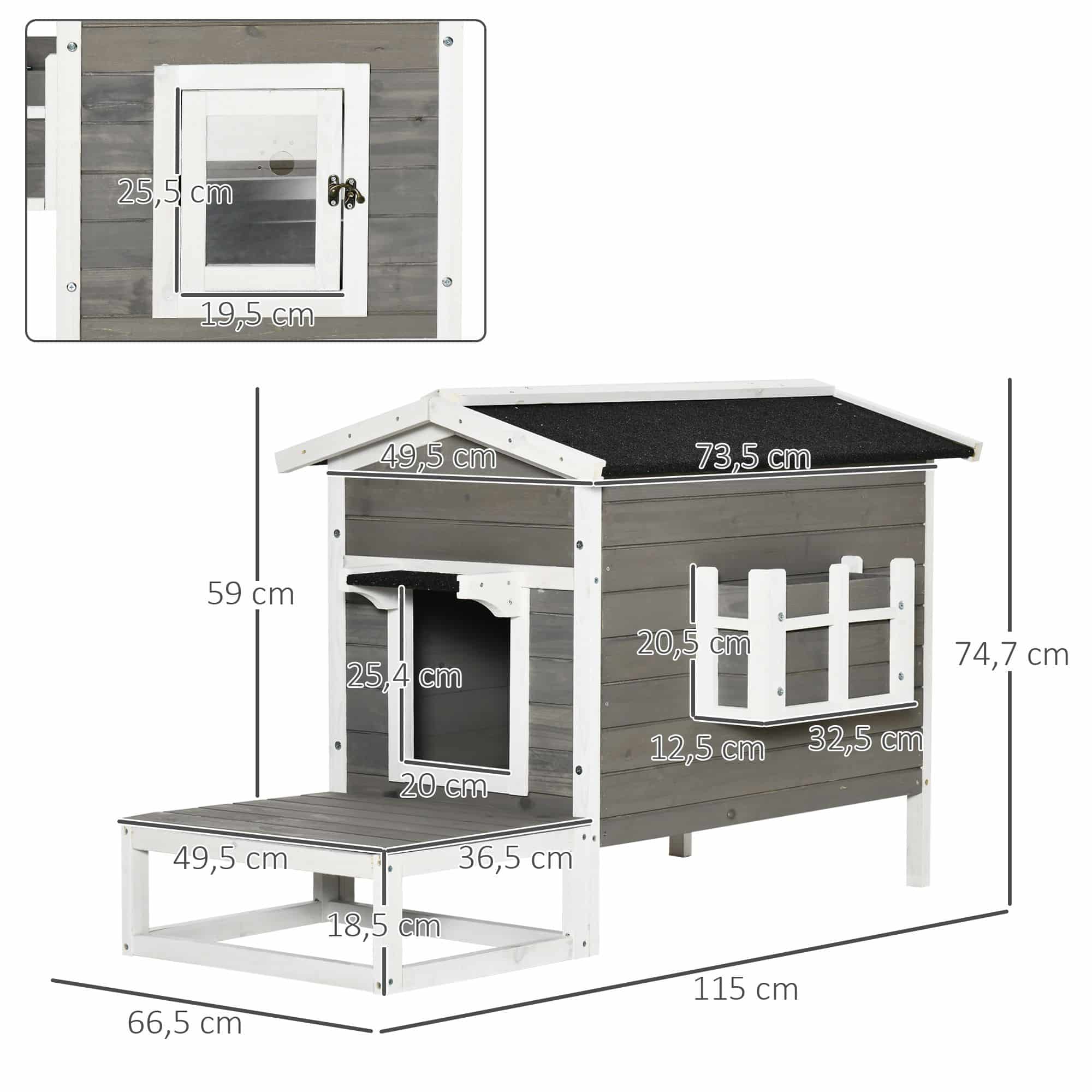 4goodz Kattenhuis met terras - 115x67x75 cm - Grijs