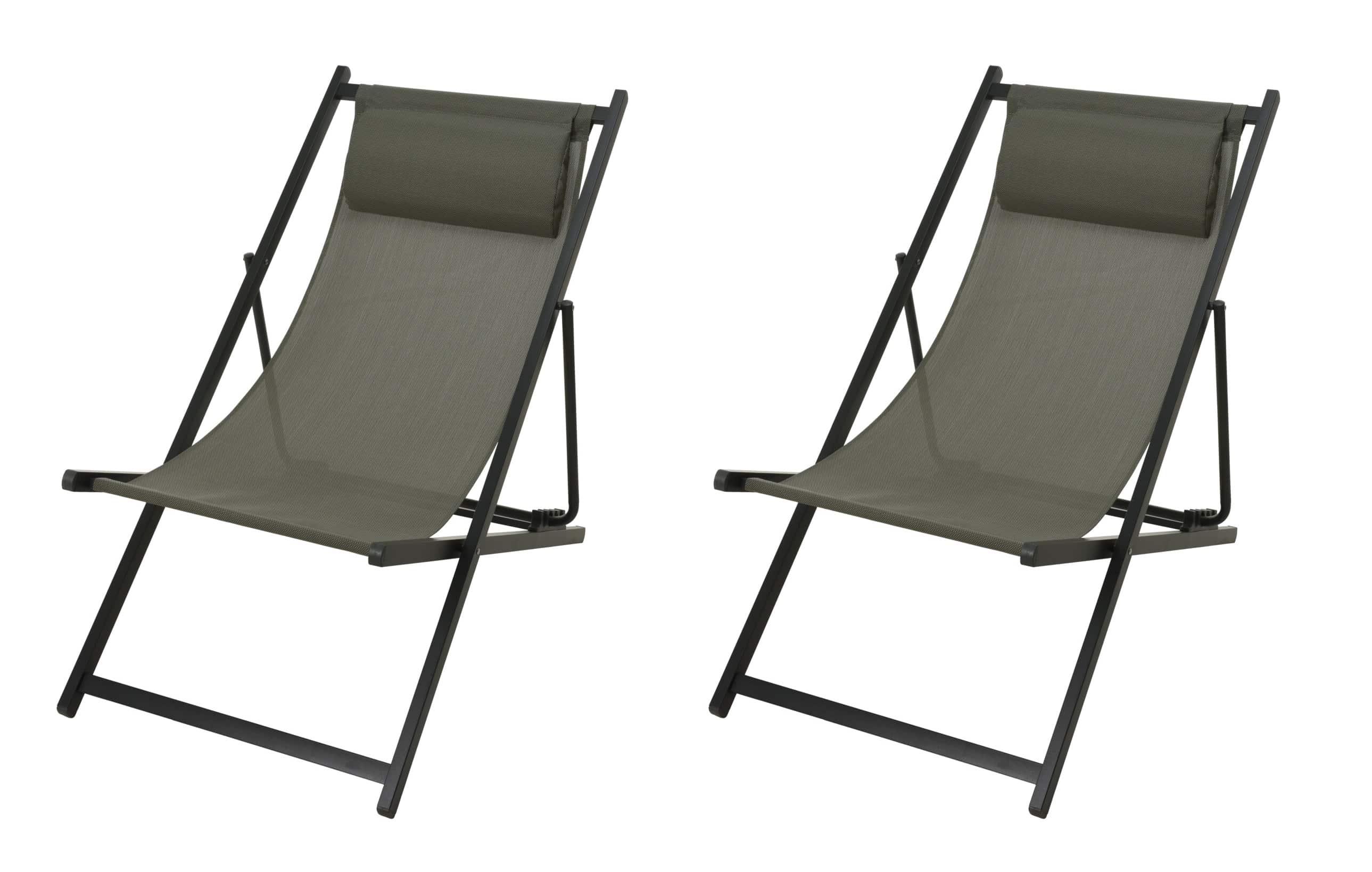 2 Lichtgewicht Aluminium Ligstoel/ Strandstoel - Comfortabel - Olijfgroen