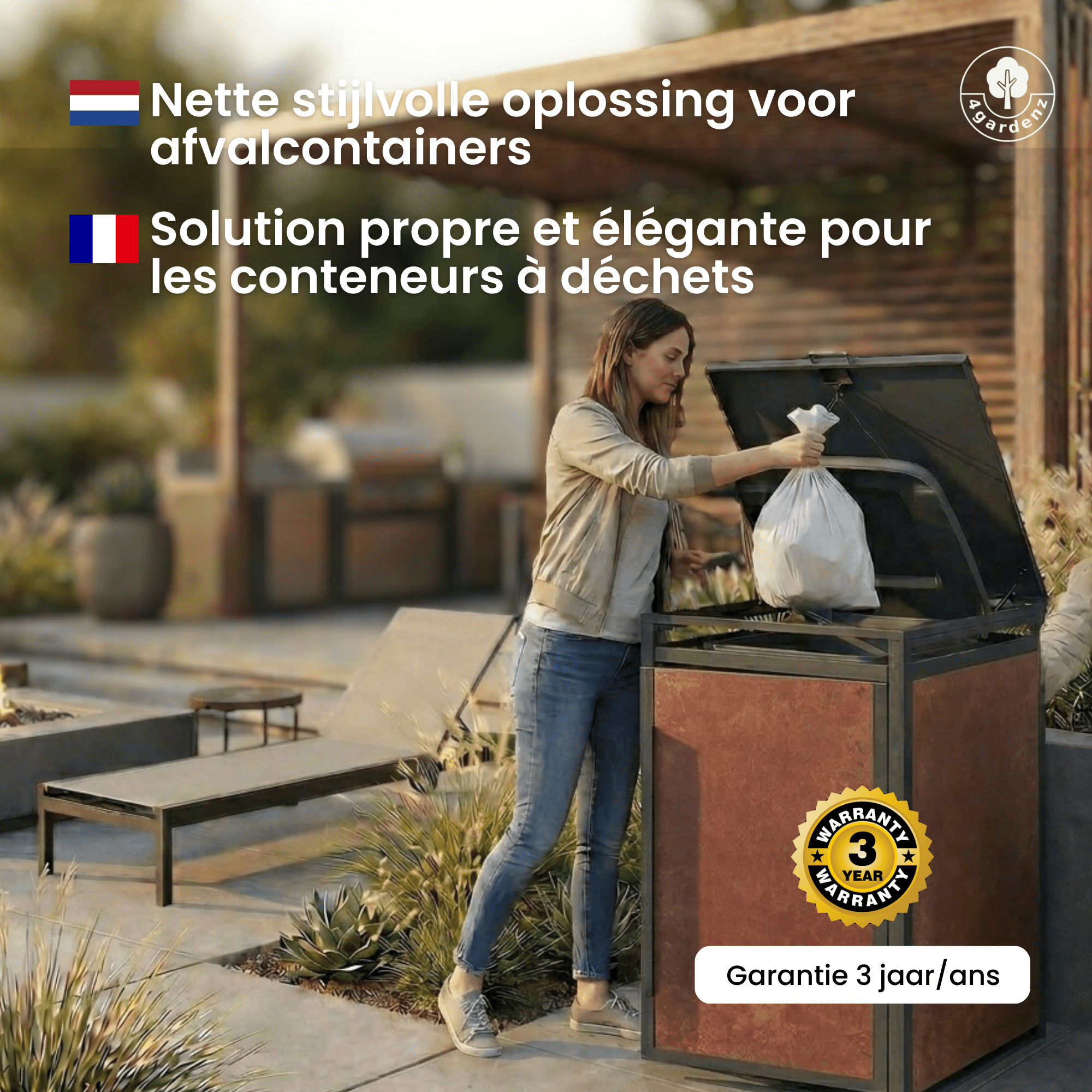 4gardenz® Slimline Kliko Containerombouw 2 Afvalbakken - Antraciet/Cortenstaal Roest-look