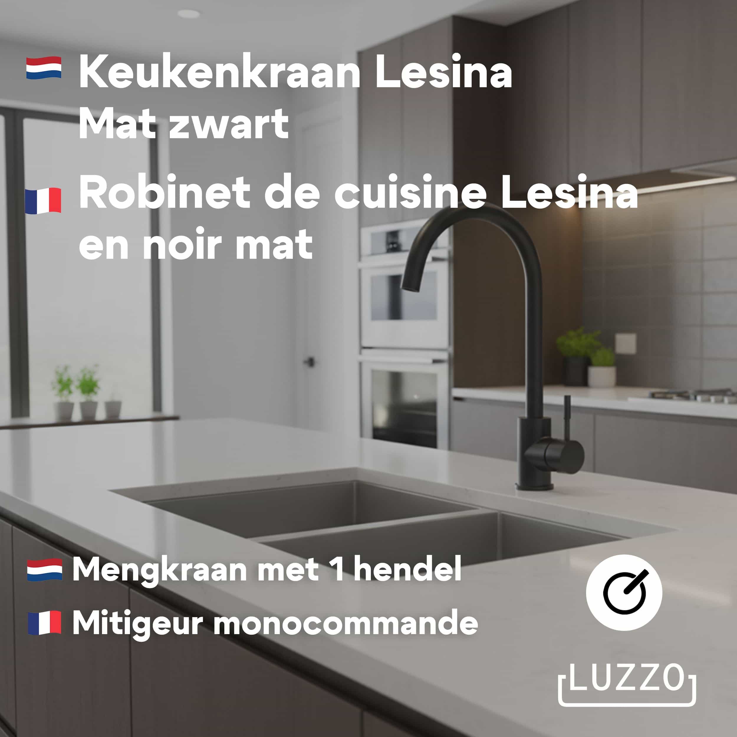 Luzzo® Lesina Keuken­ mengkraan Mat Zwart – hoog model ronde uitloop - 100% roest­vrij staal (RVS) - strak modern design