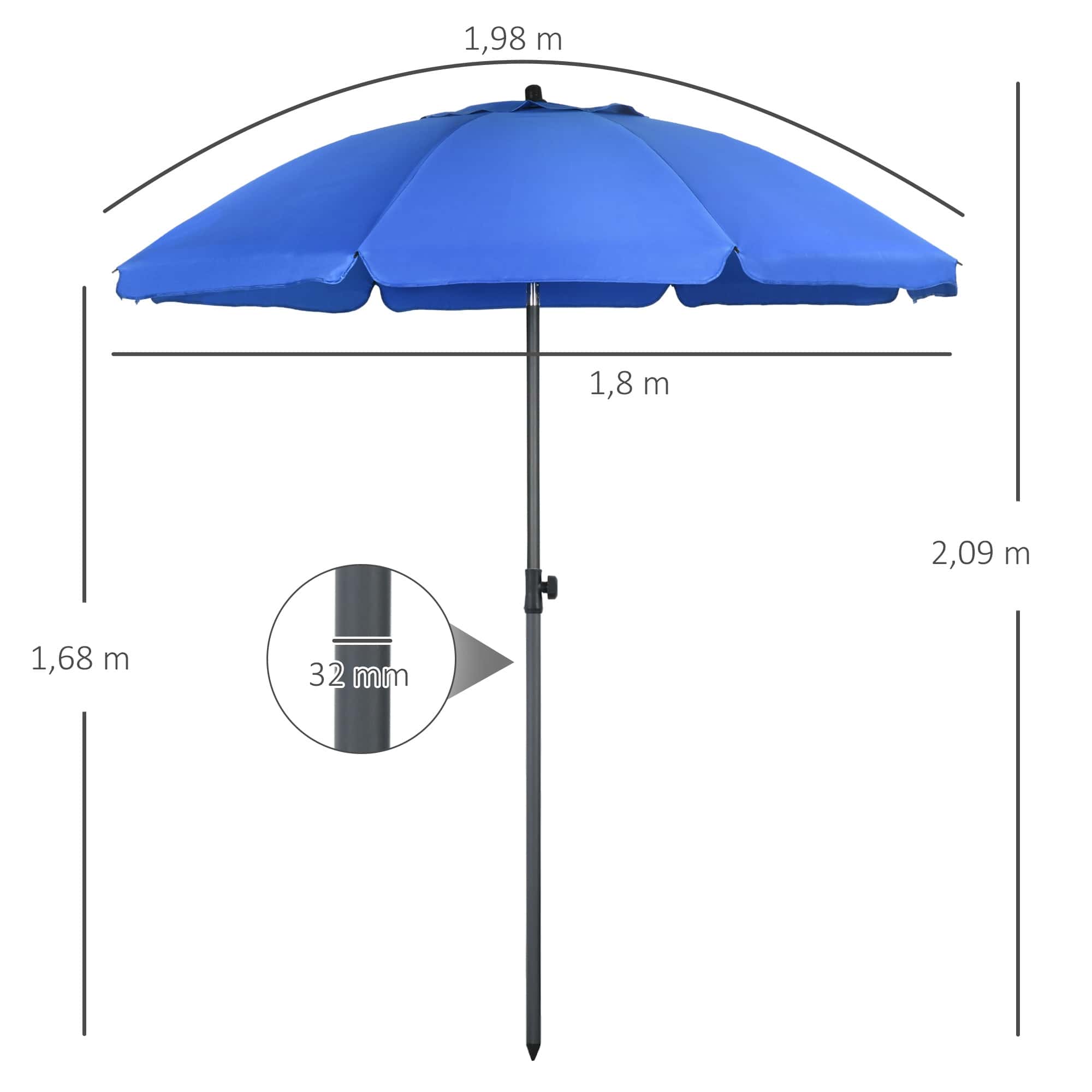 4goodz Strandparasol met Windvanger - Kantelbaar - UV50+ - Blauw