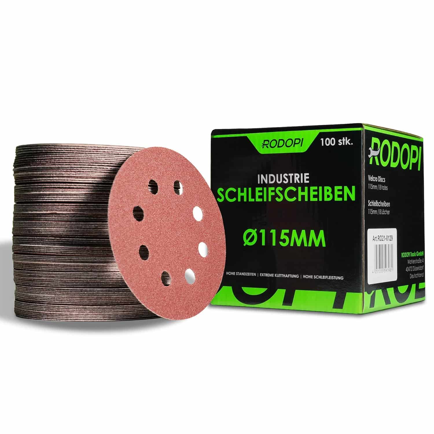 Rodopi® 100x gemengd schuurpapier 115 mm - 8-gats excentrische schuurmachine