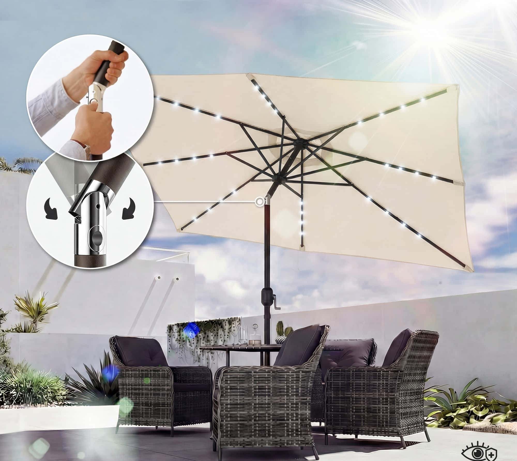 4goodz Parasol met LED zonne-energie Verlichting ca. 200x300 cm met - Creme