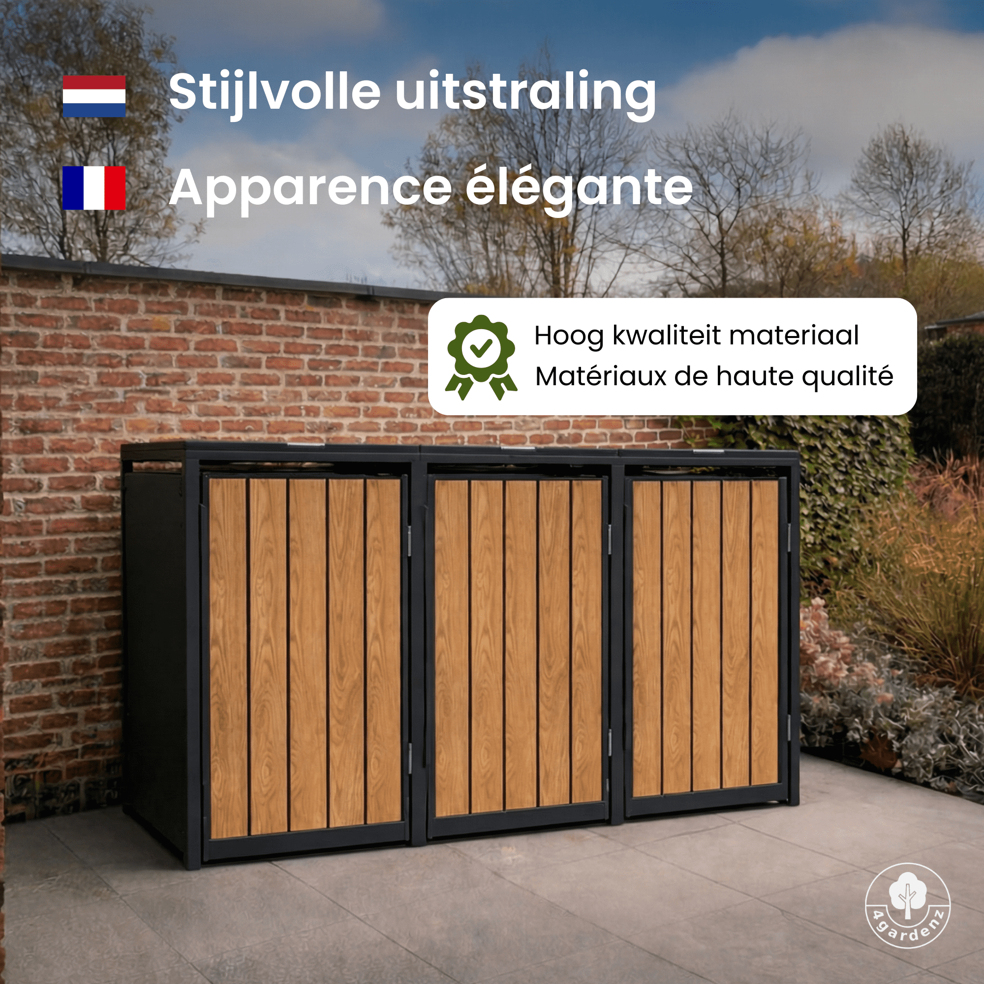 4gardenz® Slimline Kliko Containerombouw 2 Afvalbakken - Antraciet/Houtlook
